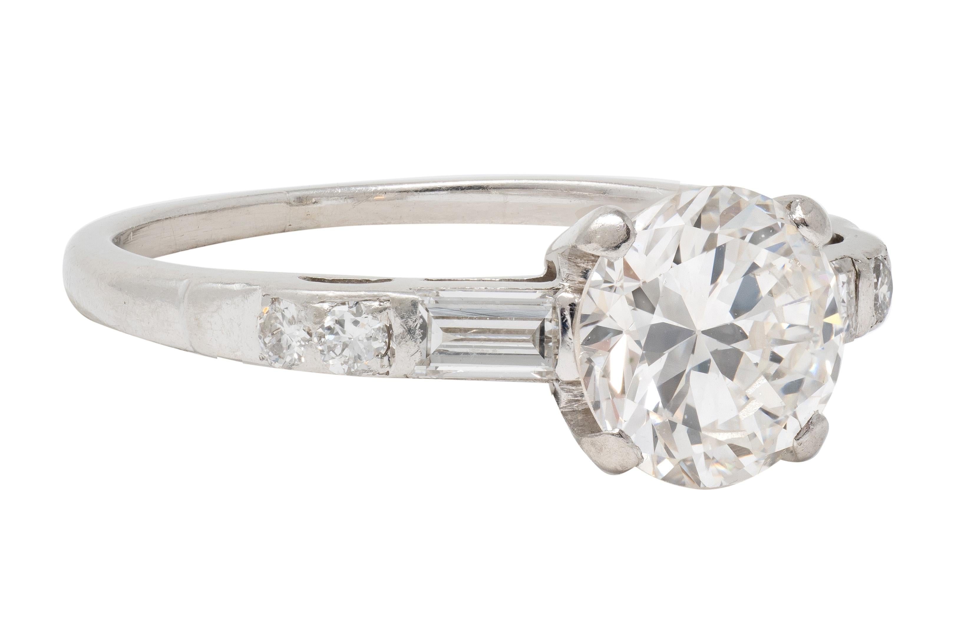 Mid-Century 1.16 CTW Transitional Cut Diamond Platinum Vintage Engagement Ring