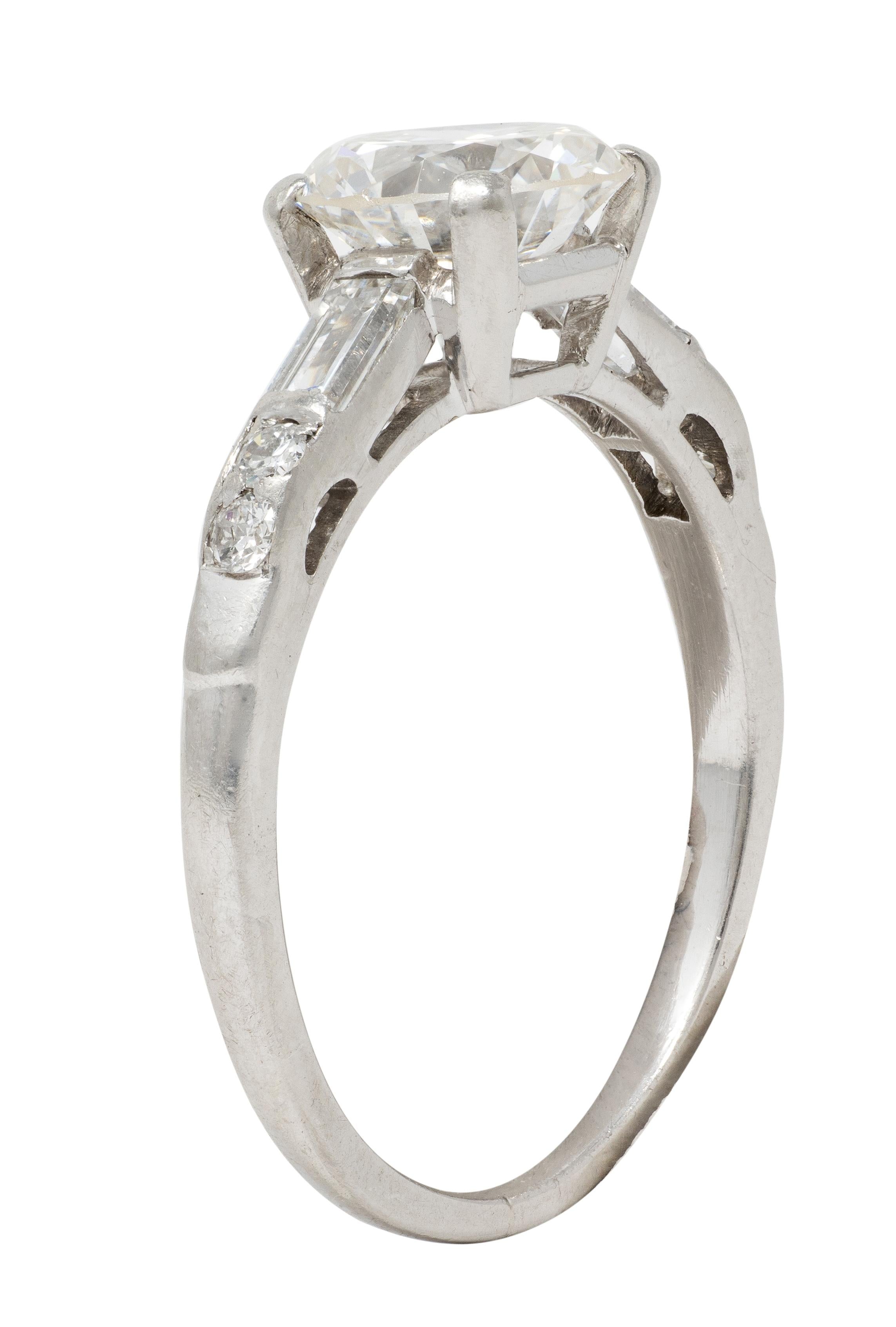 Mid-Century 1.16 CTW Transitional Cut Diamond Platinum Vintage Engagement Ring