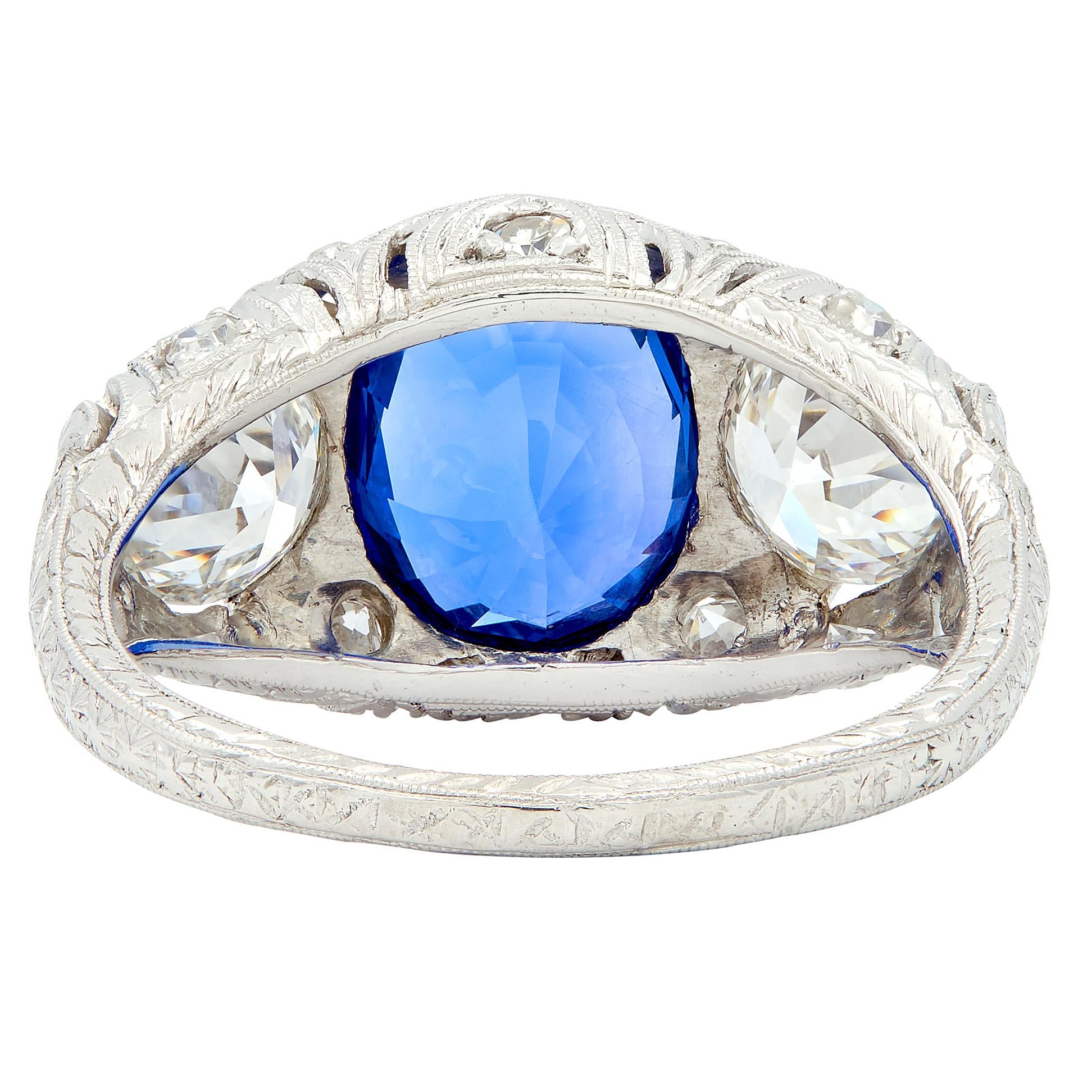 Art Deco 4.90 CTW No Heat Ceylon Sapphire Diamond Platinum Antique Ring AGL