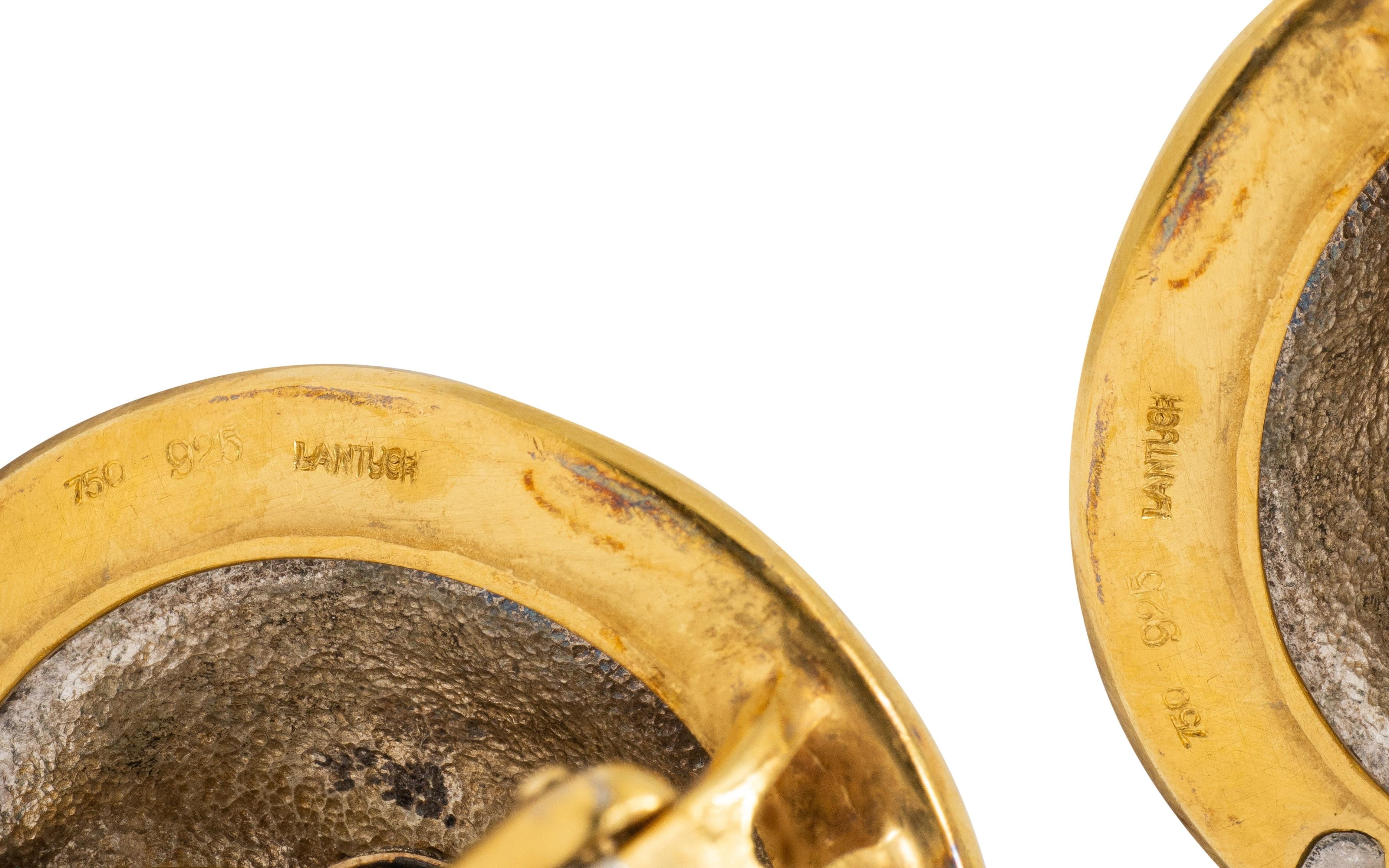 Paul Lantuch Neoclassical Revival Sapphire 18 K Gold Silver Leaf Earrings