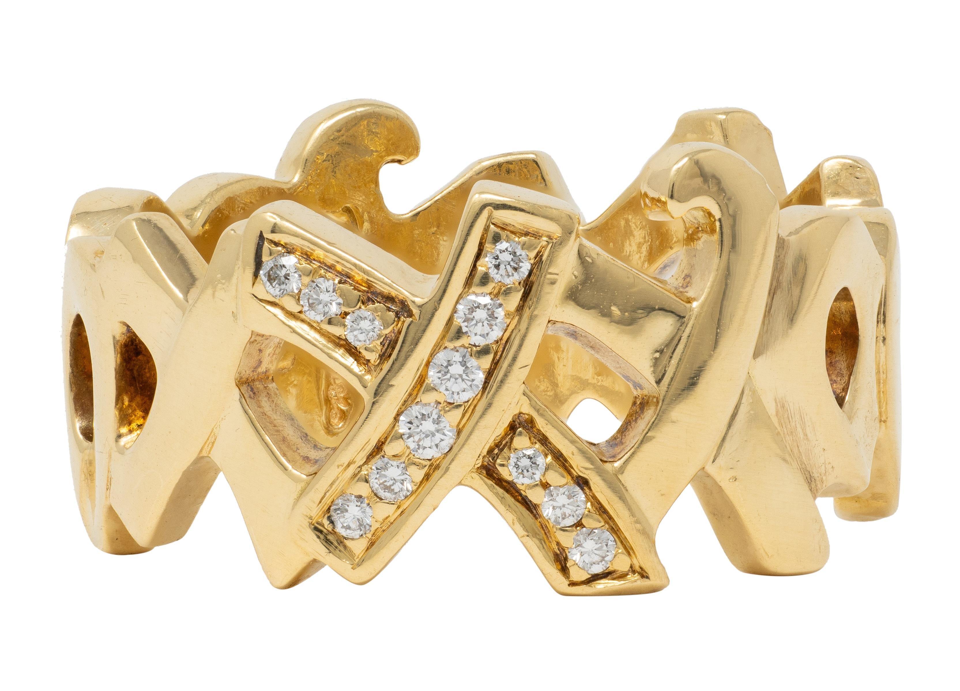 Tiffany & Co. Paloma Picasso 1980's Diamond 18 K Vintage Graffiti XO Band Ring