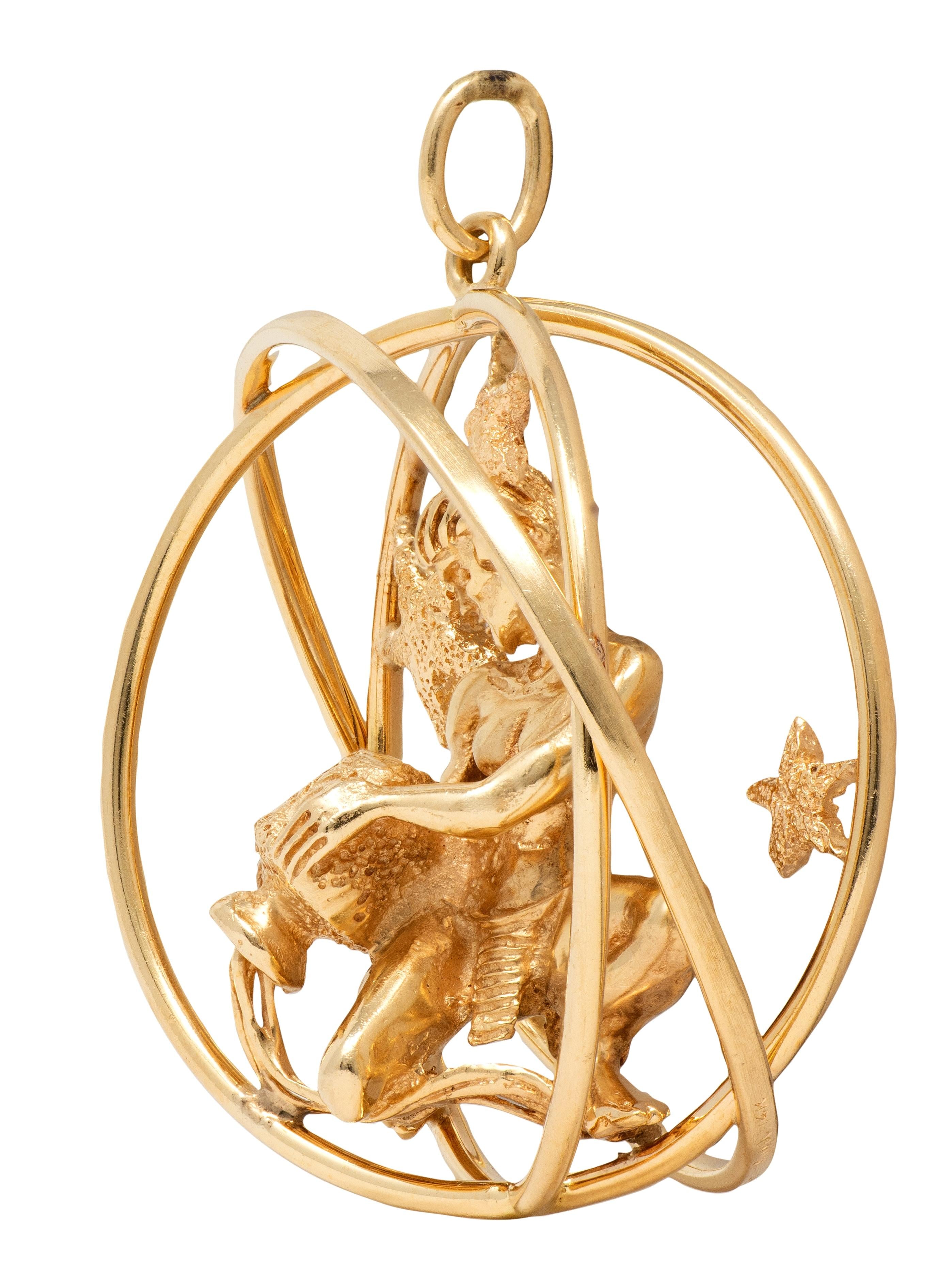 Ruser 1970's 14 Karat Yellow Gold Vintage Aquarius Zodiac Pendant
