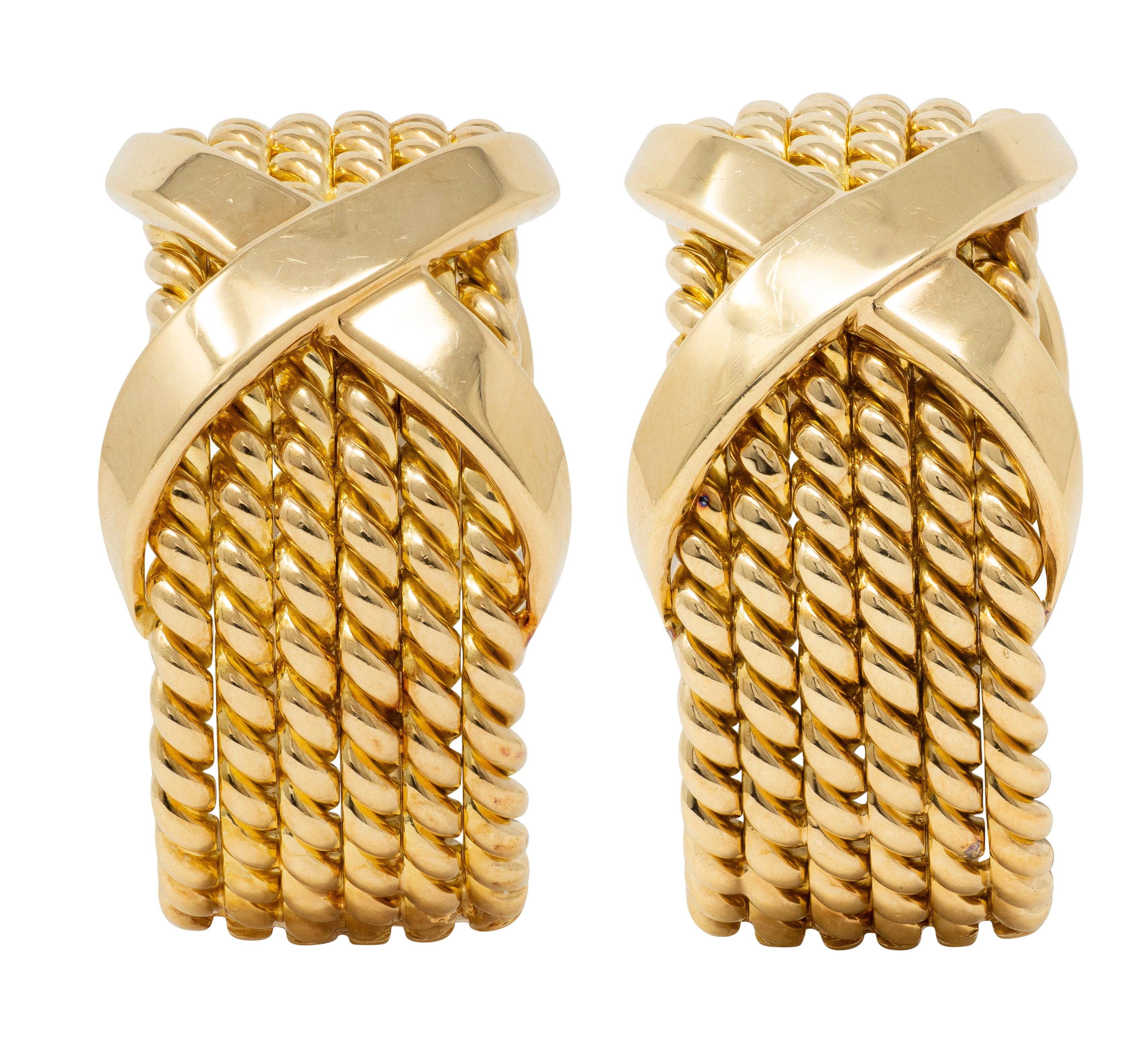 Tiffany & Co. Schlumberger 1972 18 Karat Gold Vintage X Rope J-Hoop Earrings