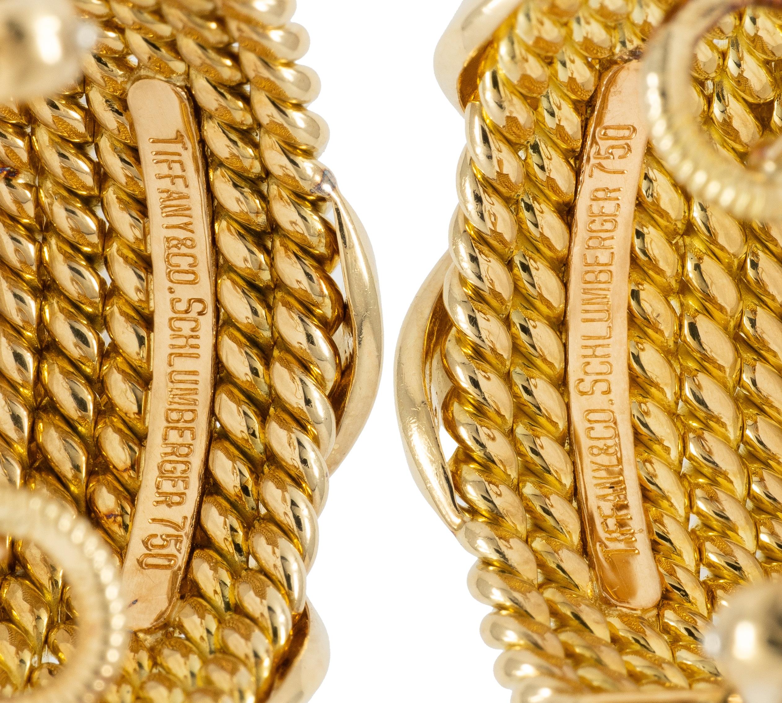 Tiffany & Co. Schlumberger 1972 18 Karat Gold Vintage X Rope J-Hoop Earrings