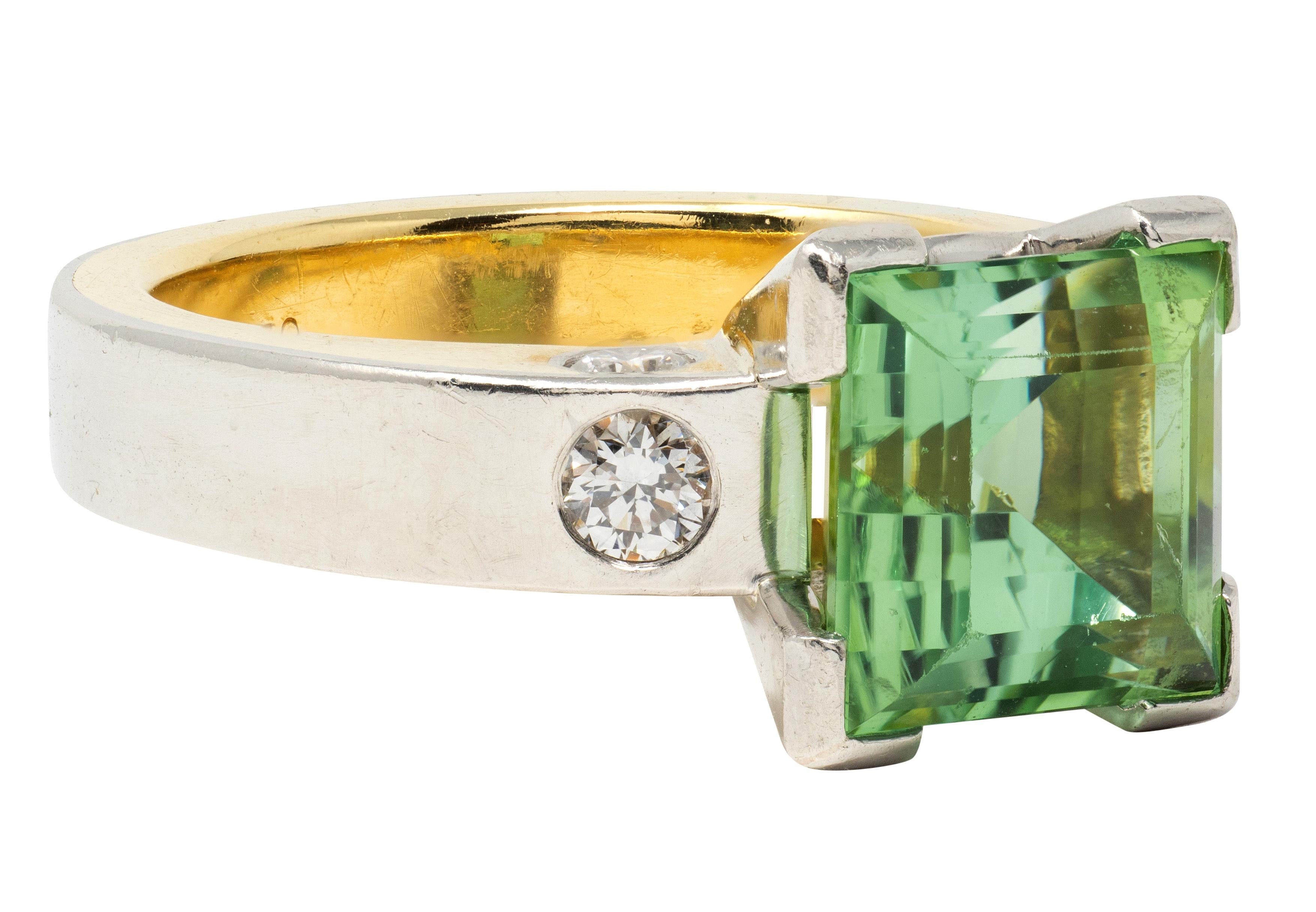 Tourmaline Diamond Platinum 18 Karat Yellow Gold Cocktail Ring