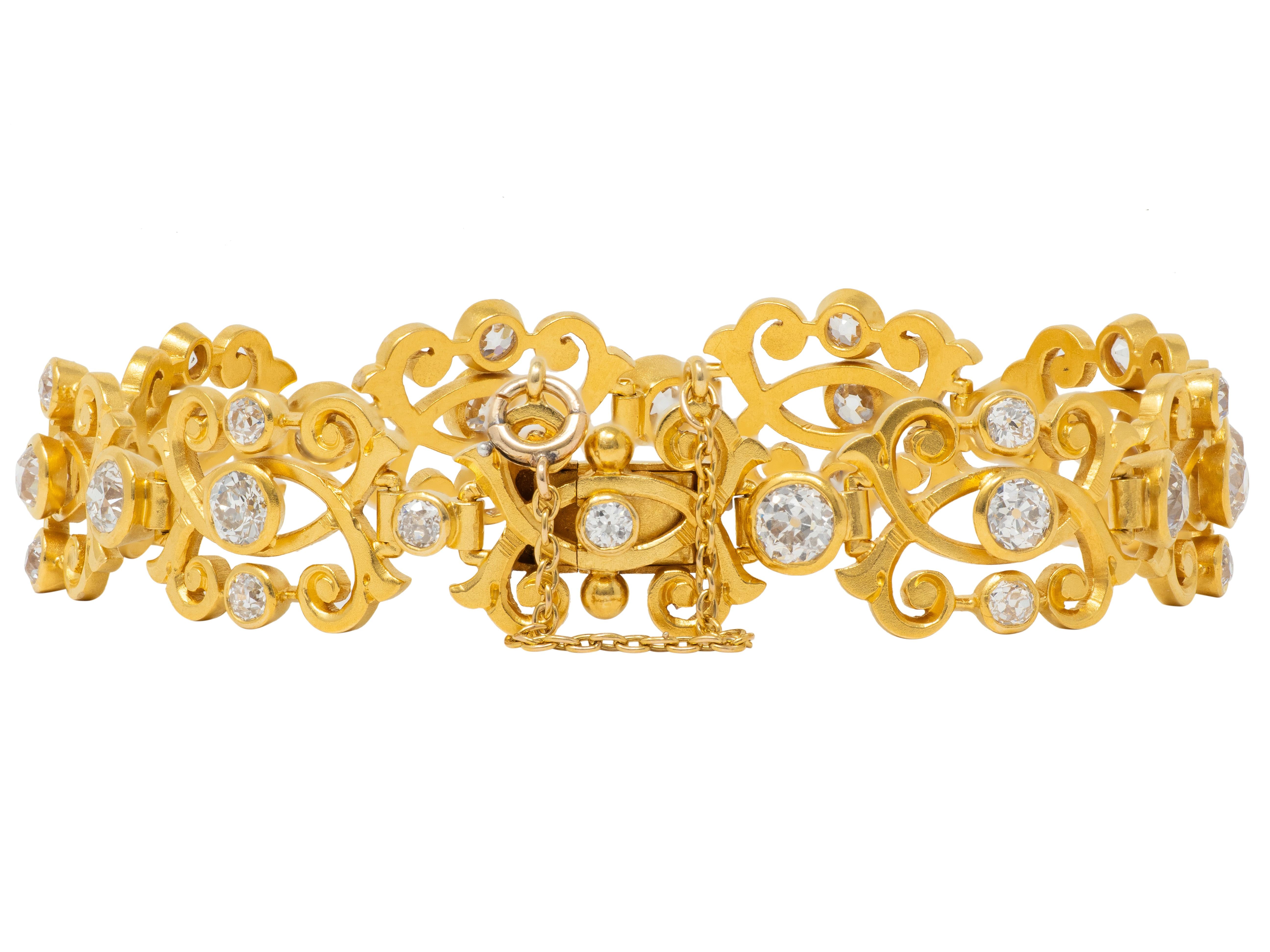 Art Nouveau 6.50 CTW Diamond 18K Yellow Gold Antique Scrolling Link Bracelet