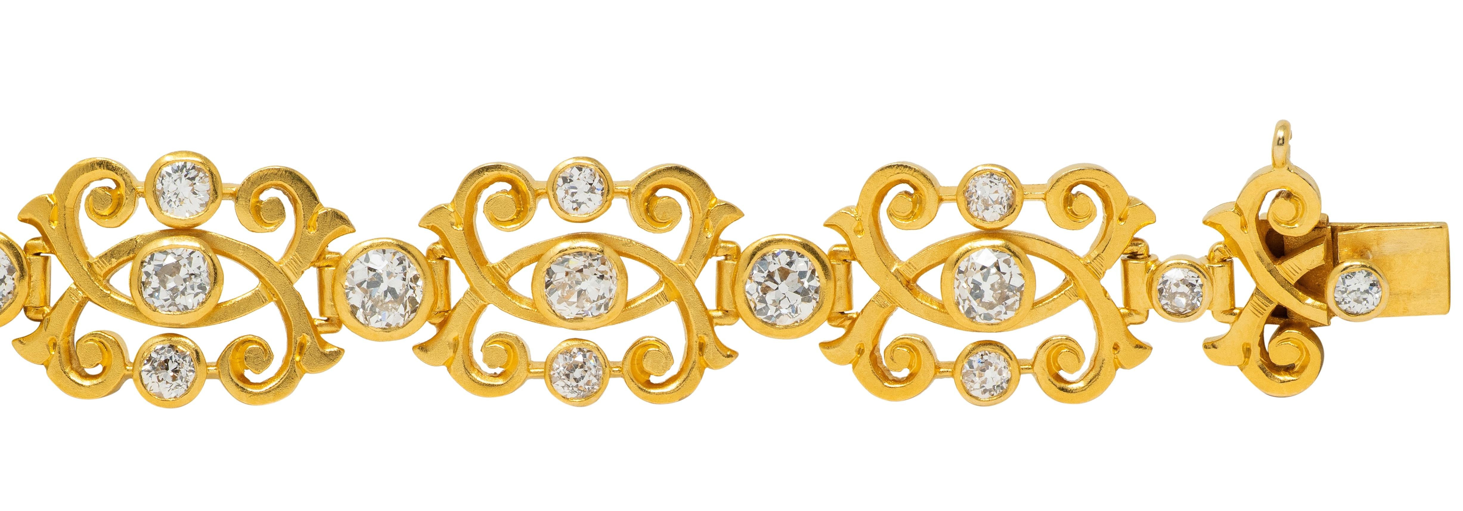 Art Nouveau 6.50 CTW Diamond 18K Yellow Gold Antique Scrolling Link Bracelet