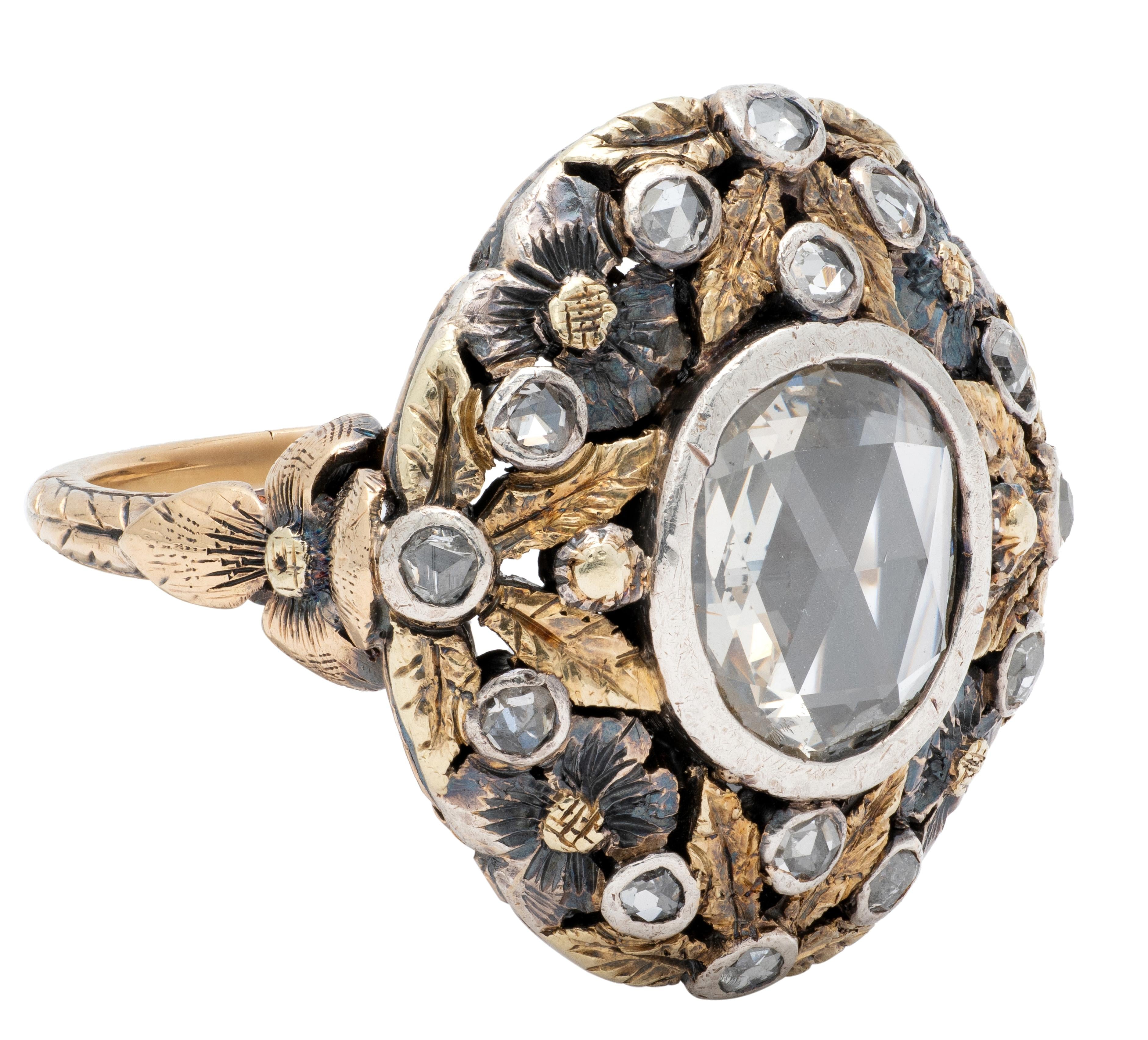 Arts & Crafts 1.26 CTW Rose Cut Diamond Silver-Topped 14K Gold Antique Ring