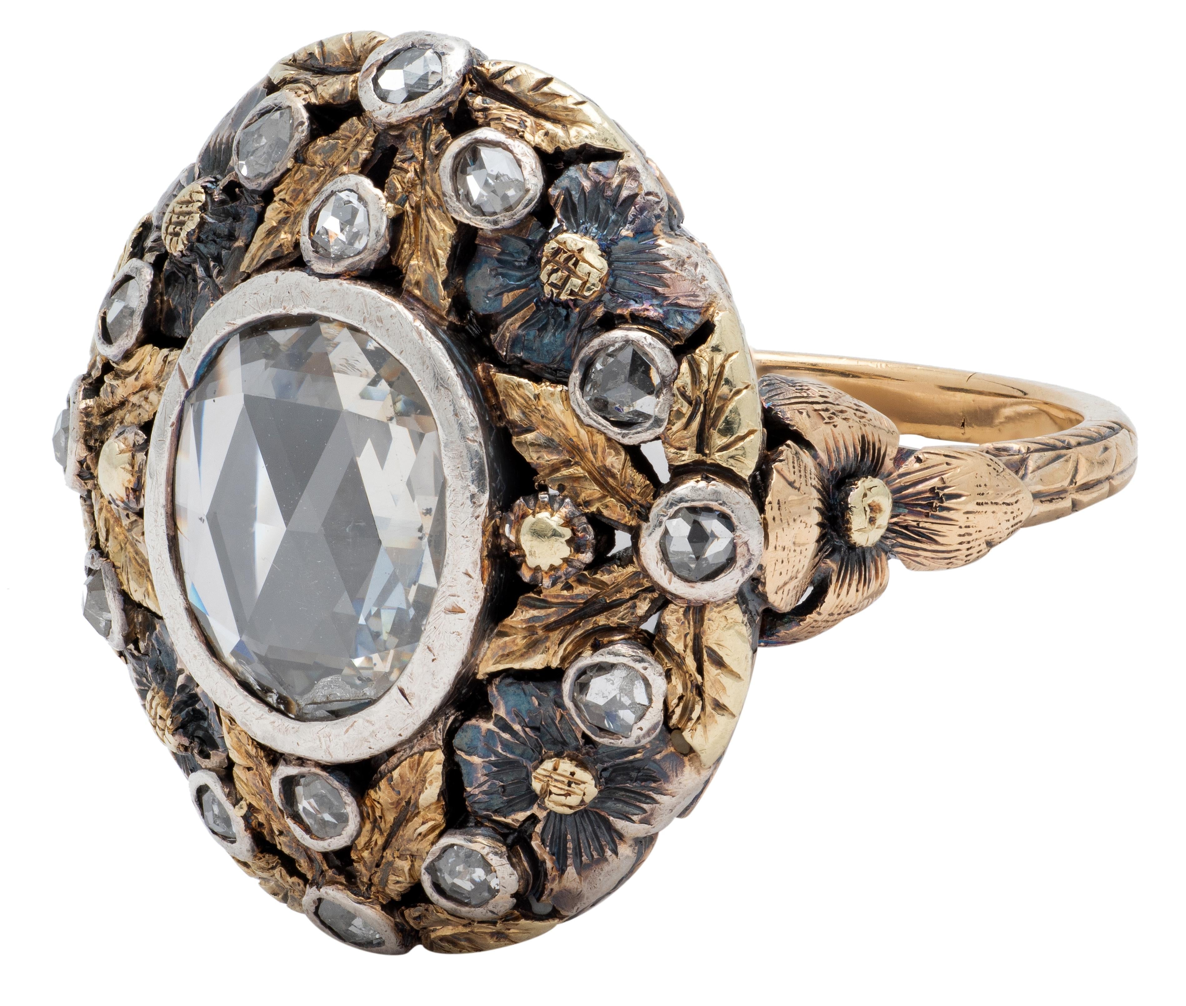 Arts & Crafts 1.26 CTW Rose Cut Diamond Silver-Topped 14K Gold Antique Ring