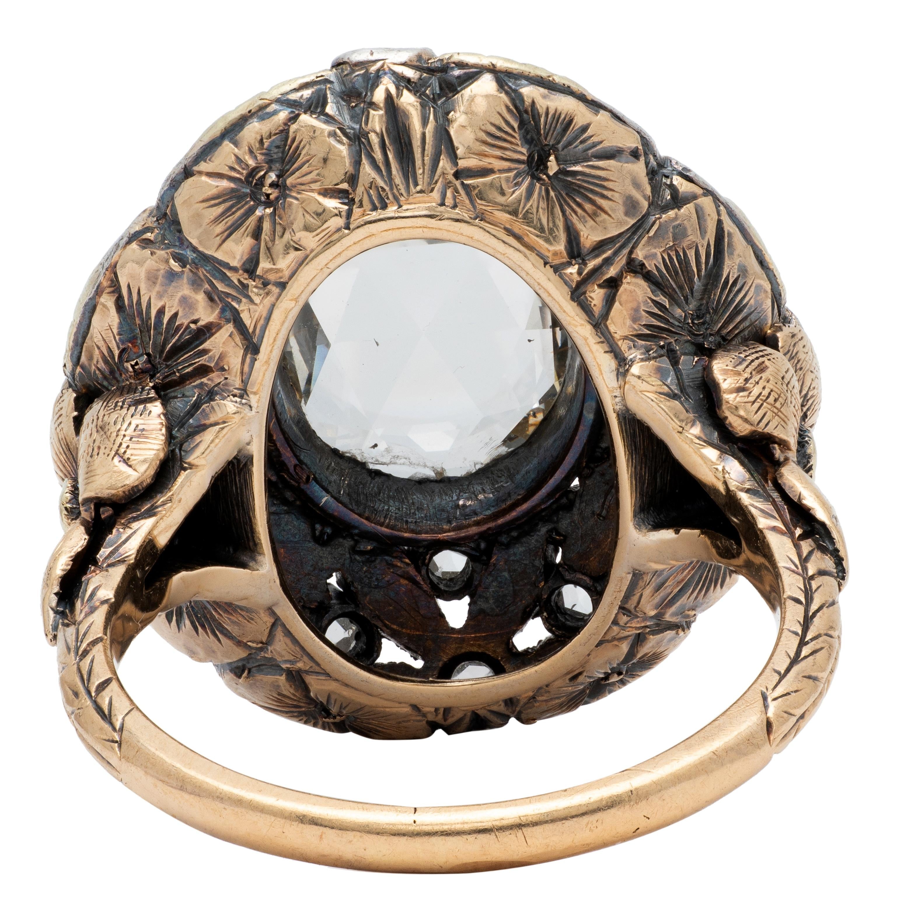 Arts & Crafts 1.26 CTW Rose Cut Diamond Silver-Topped 14K Gold Antique Ring