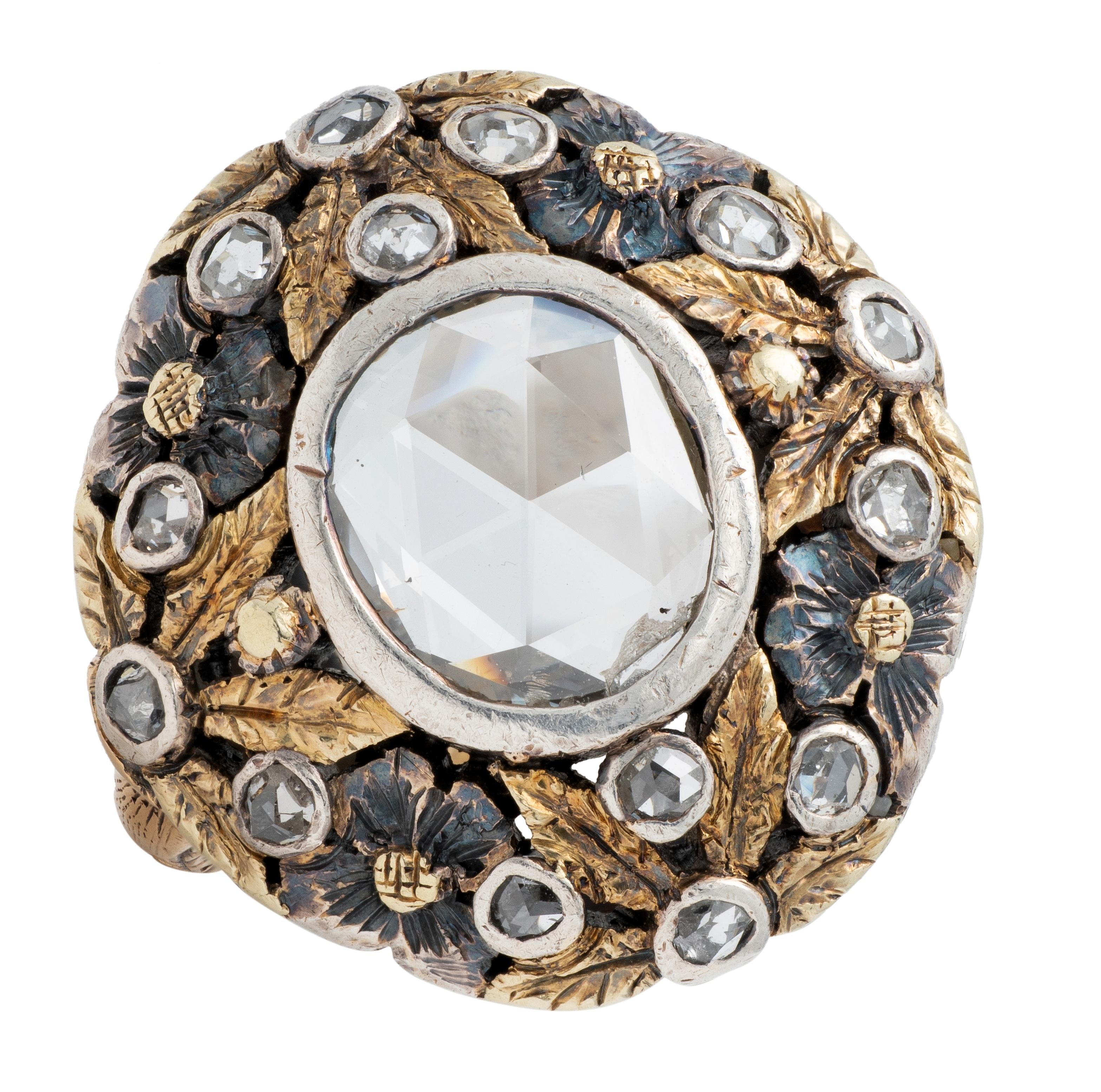 Arts & Crafts 1.26 CTW Rose Cut Diamond Silver-Topped 14K Gold Antique Ring