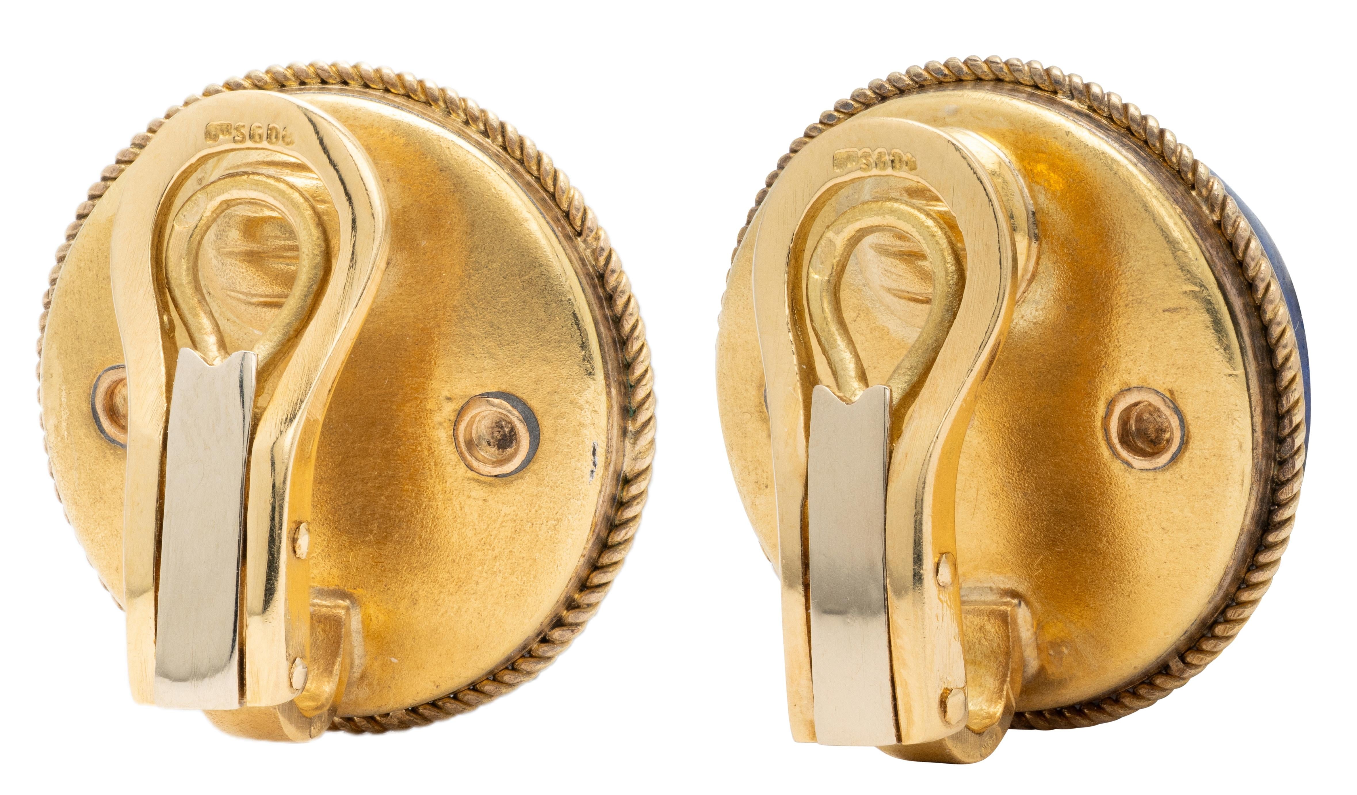 1960's Lapis Lazuli 14 Karat Yellow Gold Vintage Button Ear-Clip Earrings