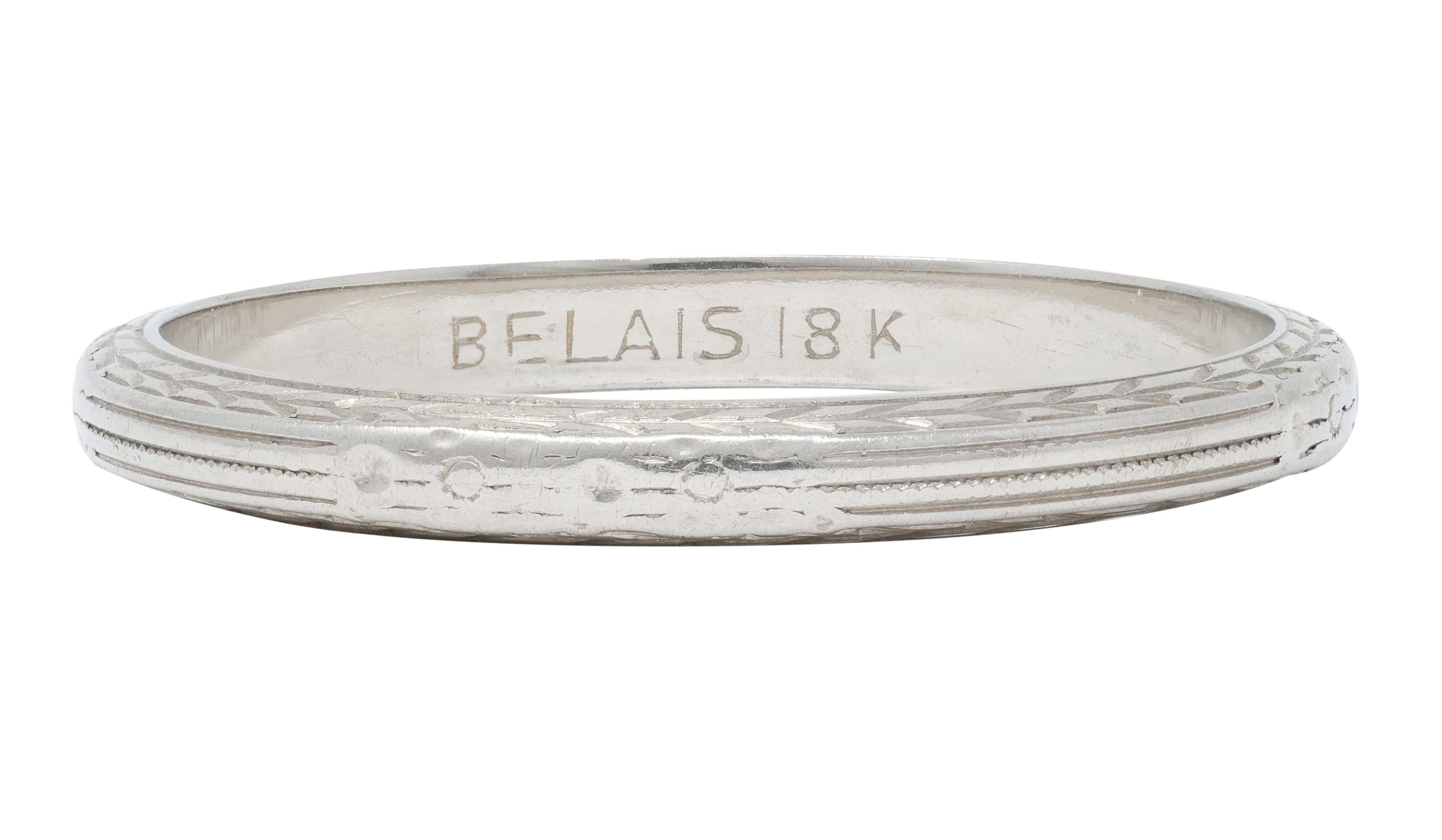 Belais Art Deco 18 Karat White Gold Vintage Wheat Wedding Band Ring