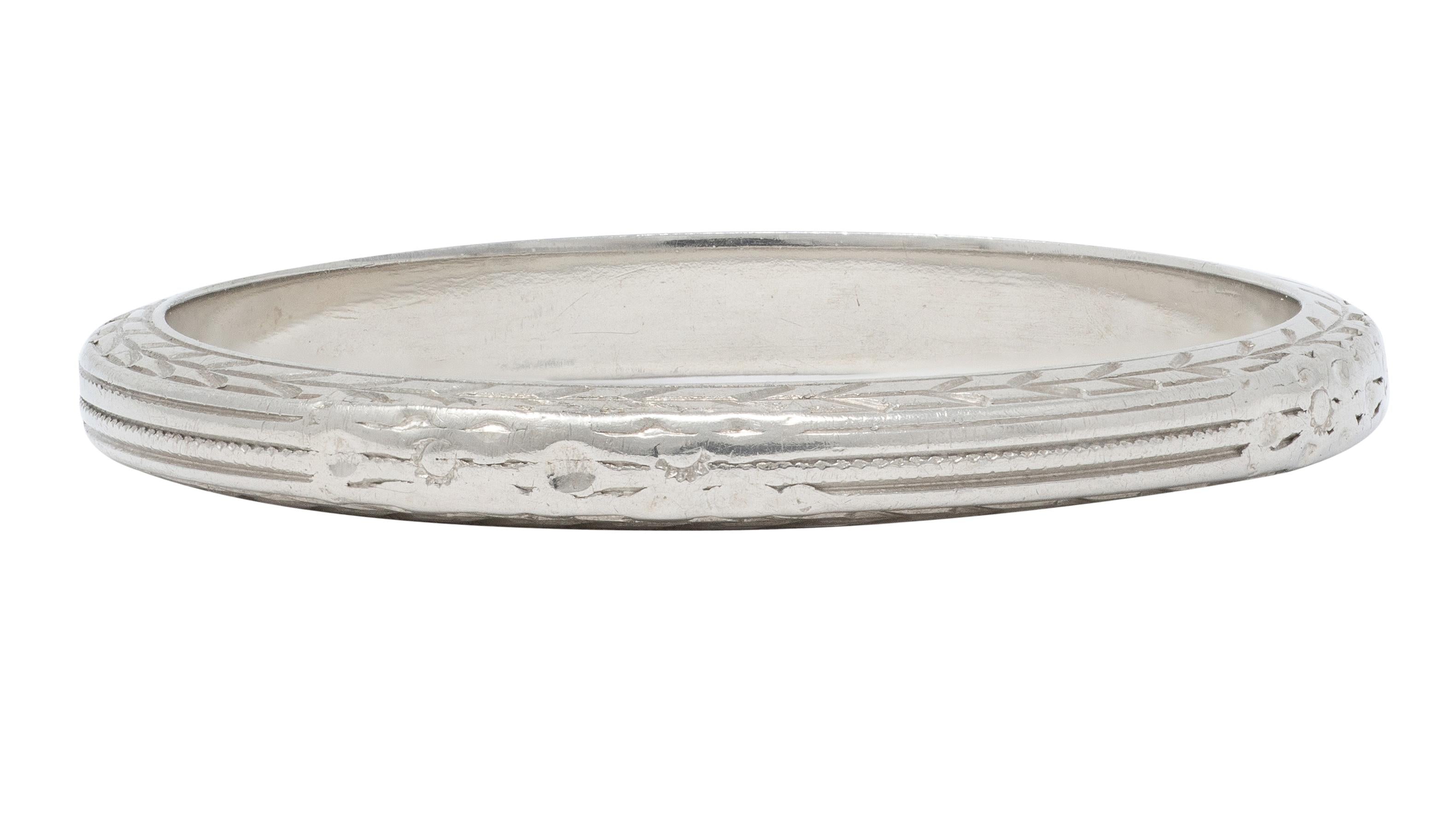 Belais Art Deco 18 Karat White Gold Vintage Wheat Wedding Band Ring