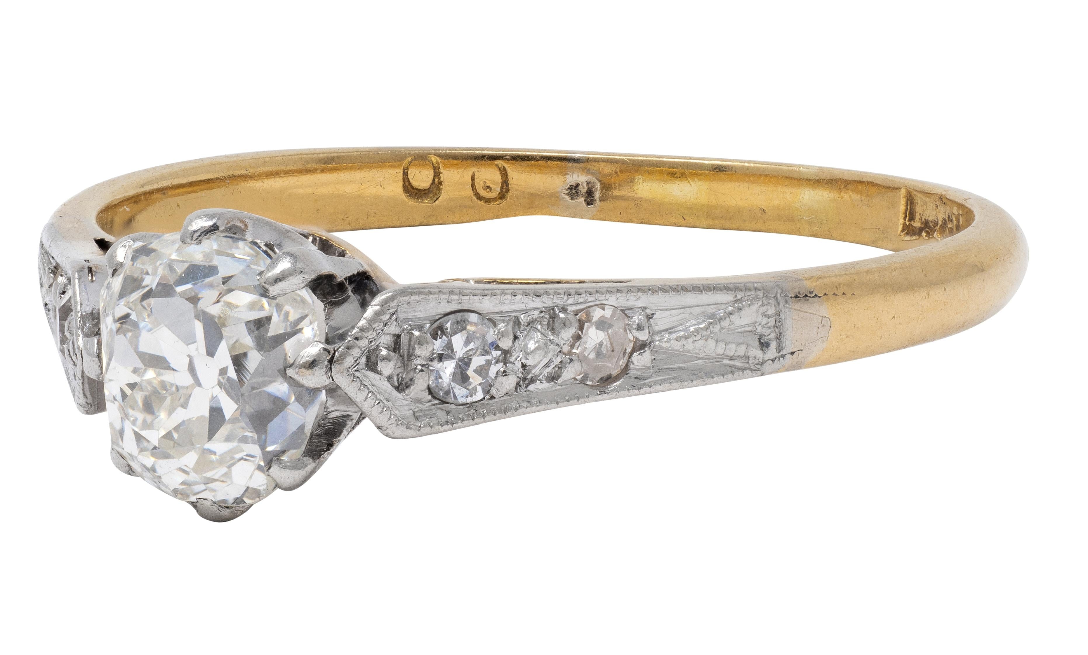 Edwardian 0.62 CTW Old Mine Diamond Platinum 18 K Gold Antique Engagement Ring