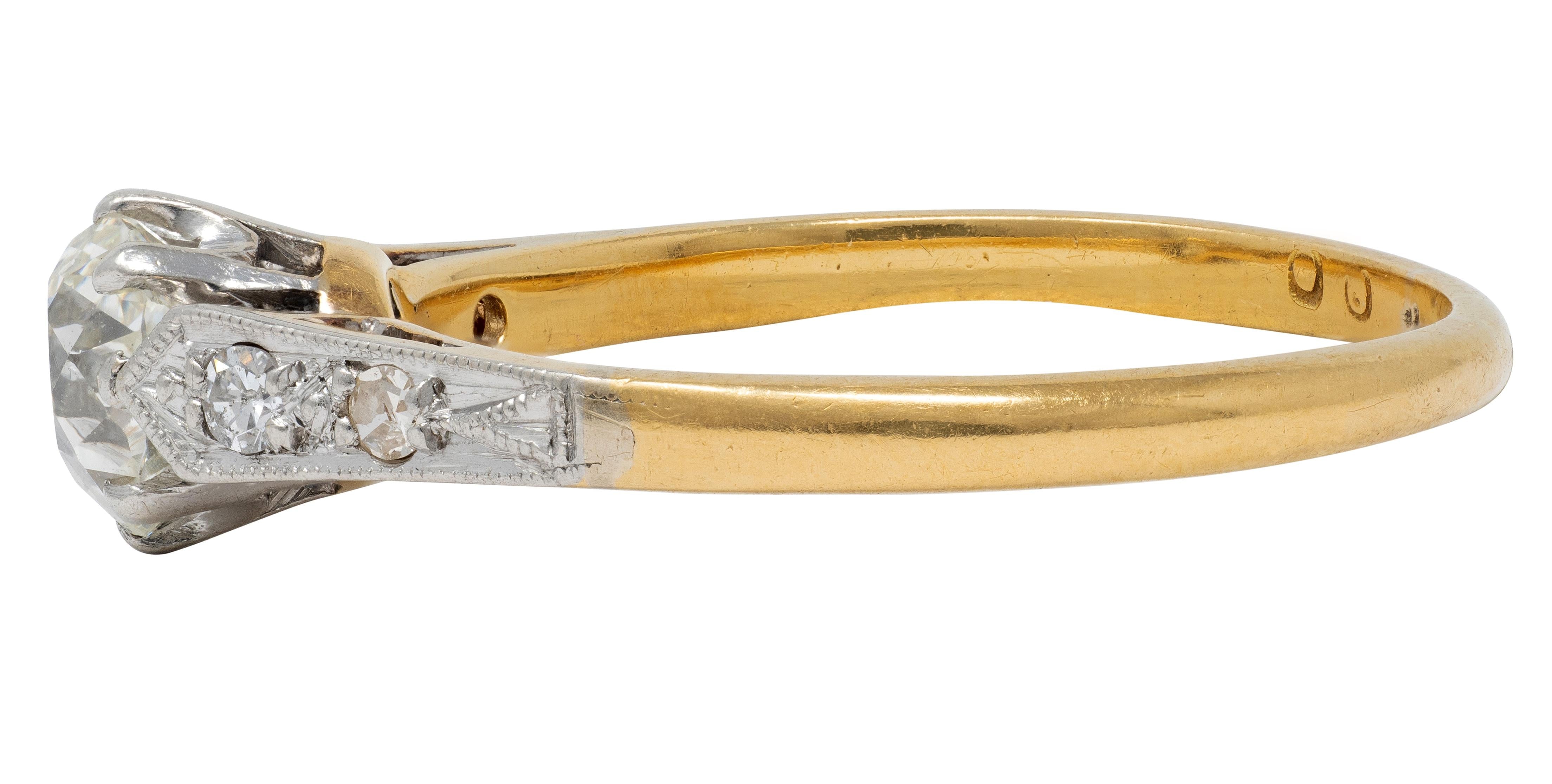 Edwardian 0.62 CTW Old Mine Diamond Platinum 18 K Gold Antique Engagement Ring