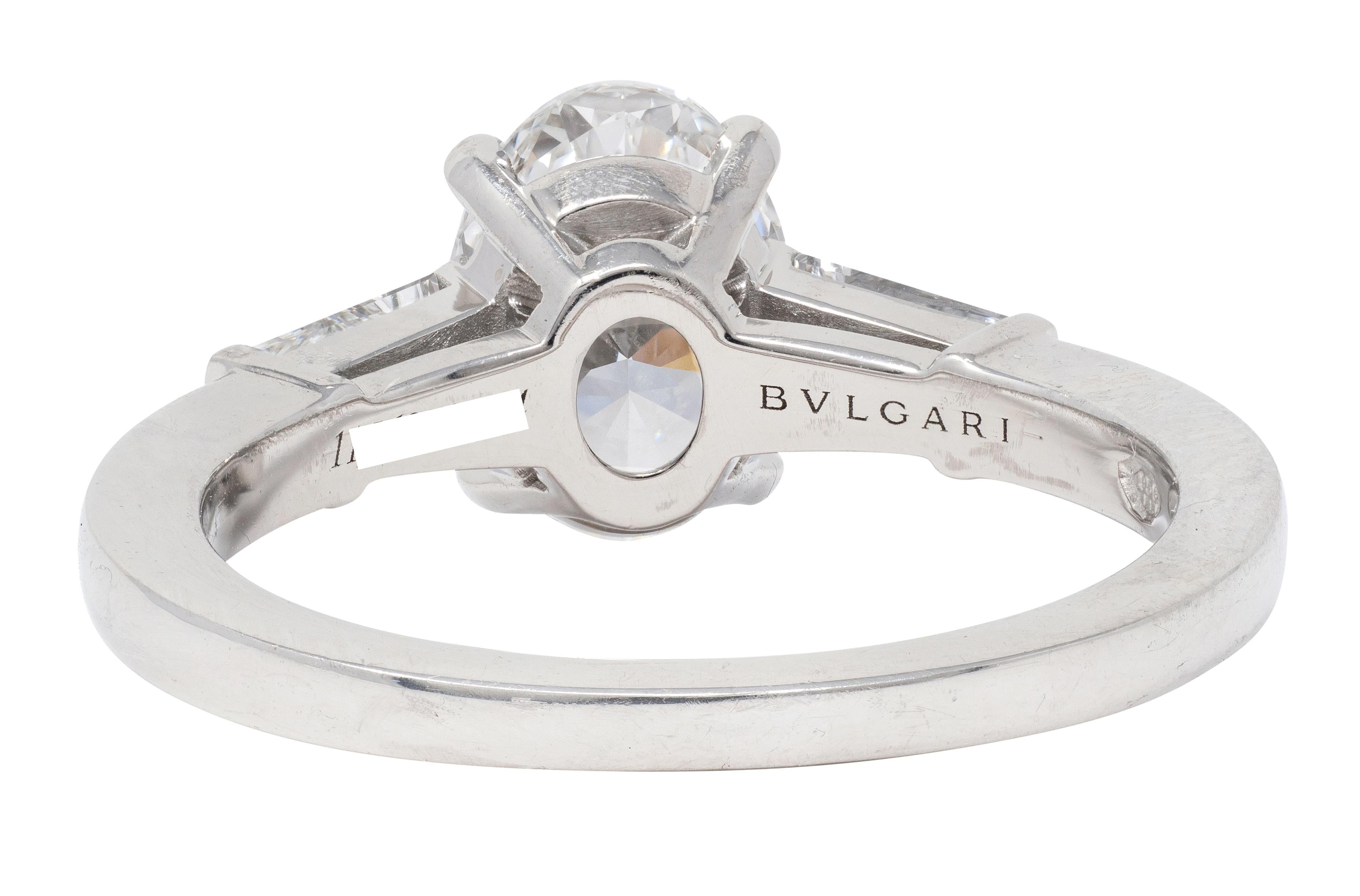 Bulgari 1.36 CTW Oval Cut Diamond Platinum Contemporary Engagement Ring GIA