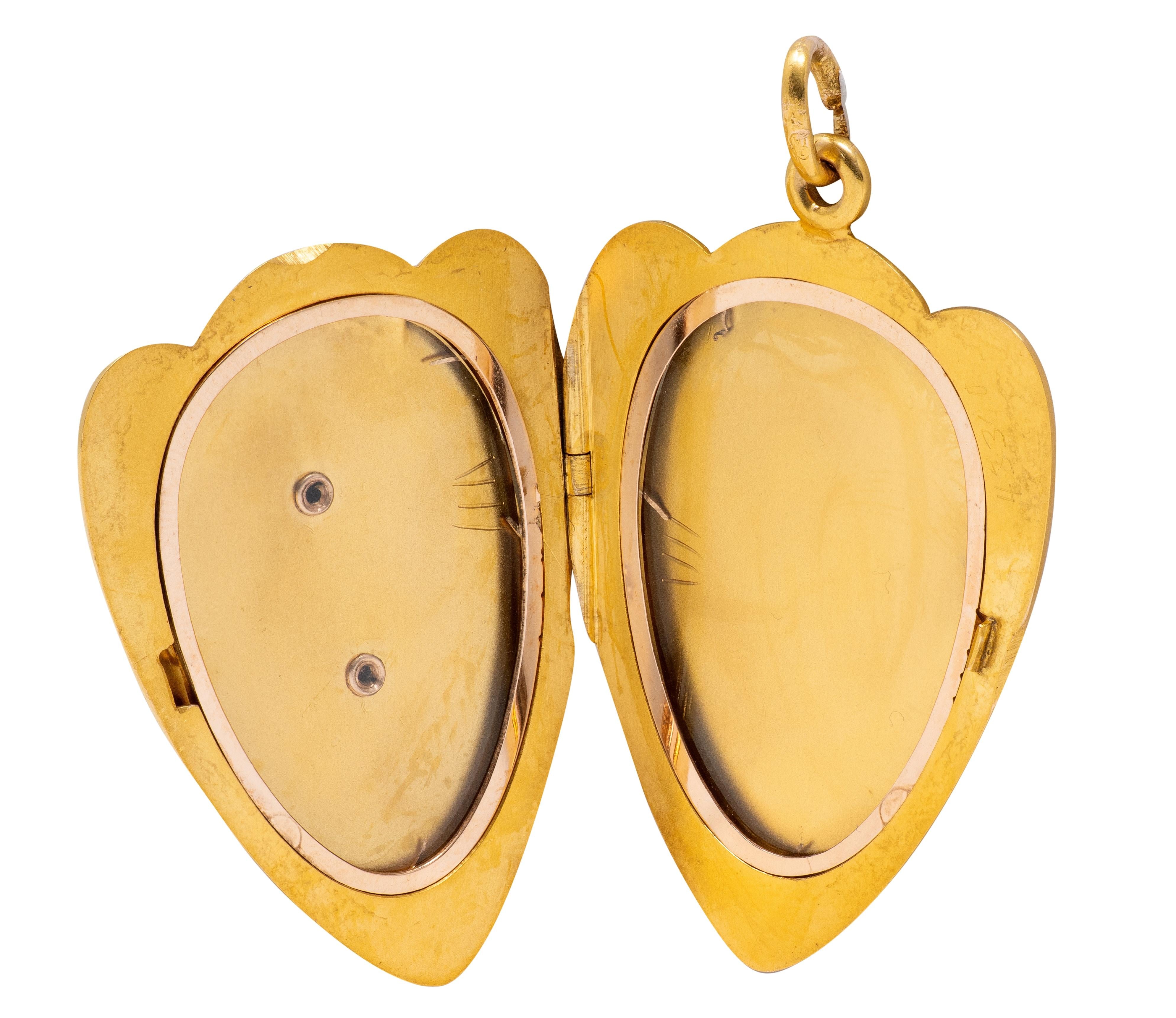 Art Nouveau Ruby Diamond Enamel 14K Yellow Gold Antique Princess Locket Pendant