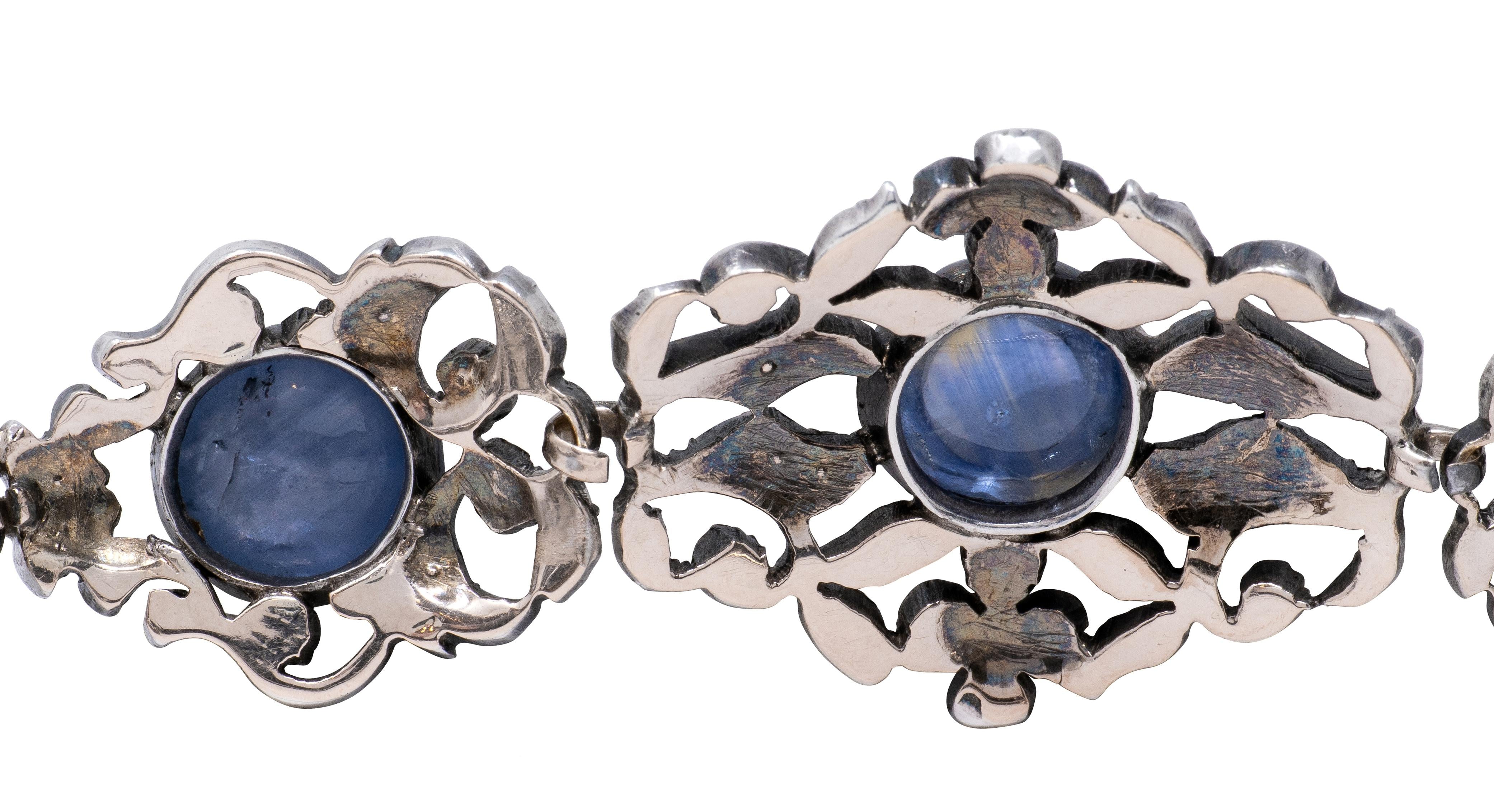 Victorian 44.00 CTW Sapphire Diamond 10K Gold Antique Foliate Link Bracelet