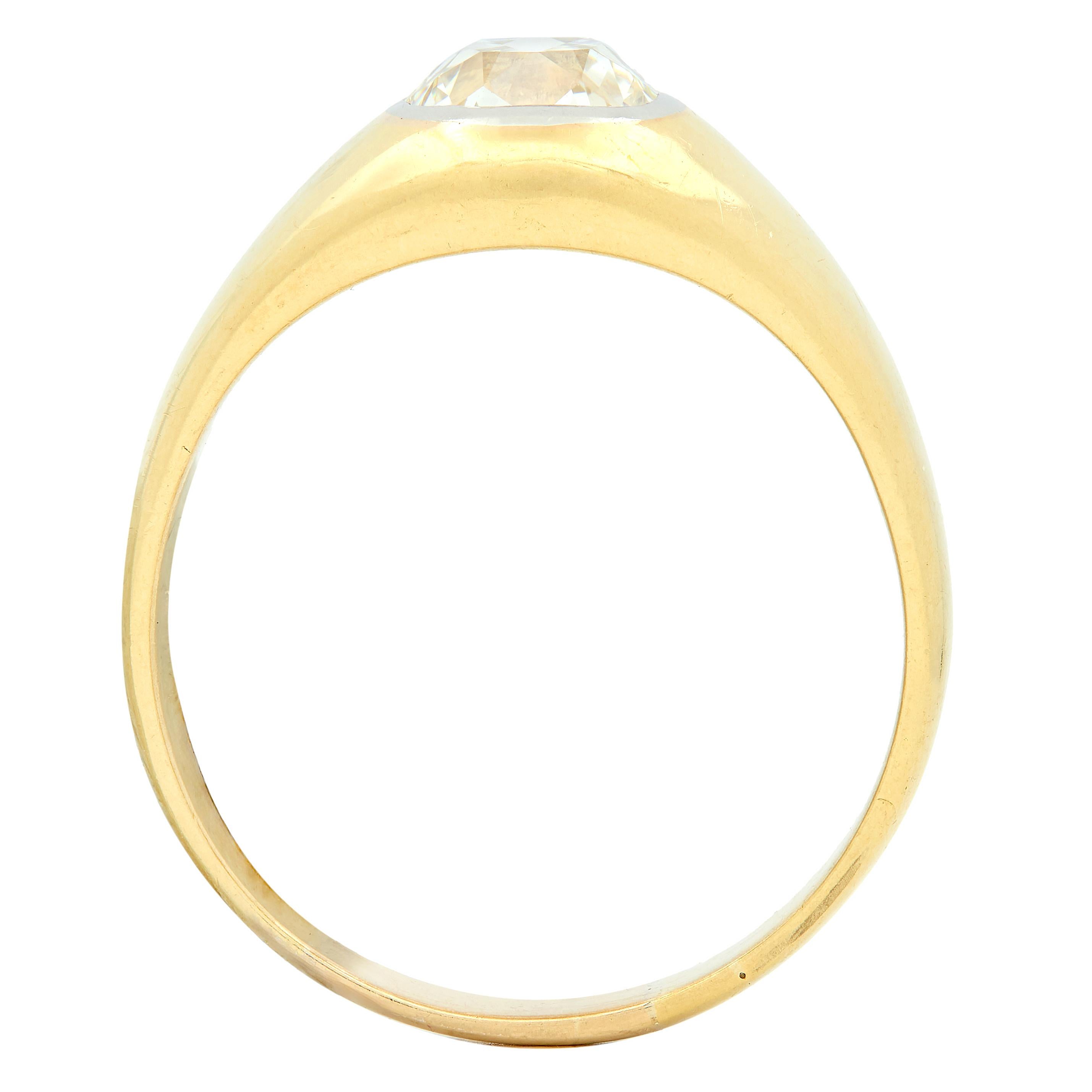 Early Art Deco 1.35 CT Old Mine Cut Diamond 18K Yellow Gold Antique Gypsy Ring