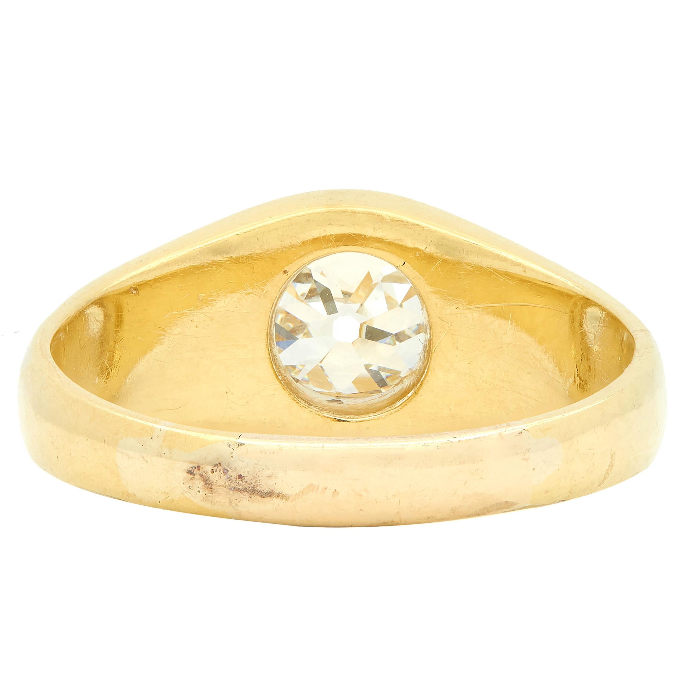 Early Art Deco 1.35 CT Old Mine Cut Diamond 18K Yellow Gold Antique Gypsy Ring