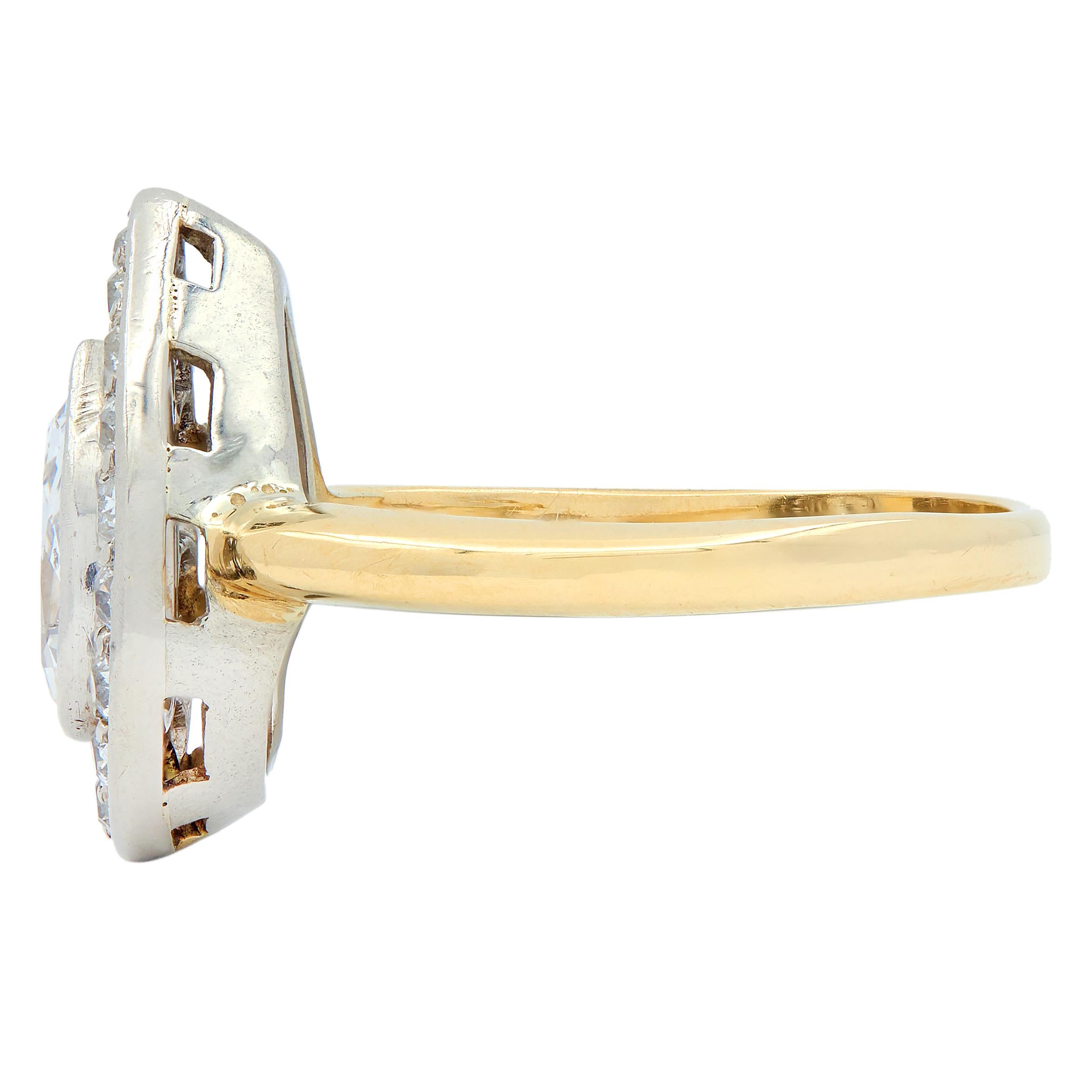 Edwardian 1.27 CTW Pear Cut Diamond Platinum 14K Gold Antique Floating Halo Ring