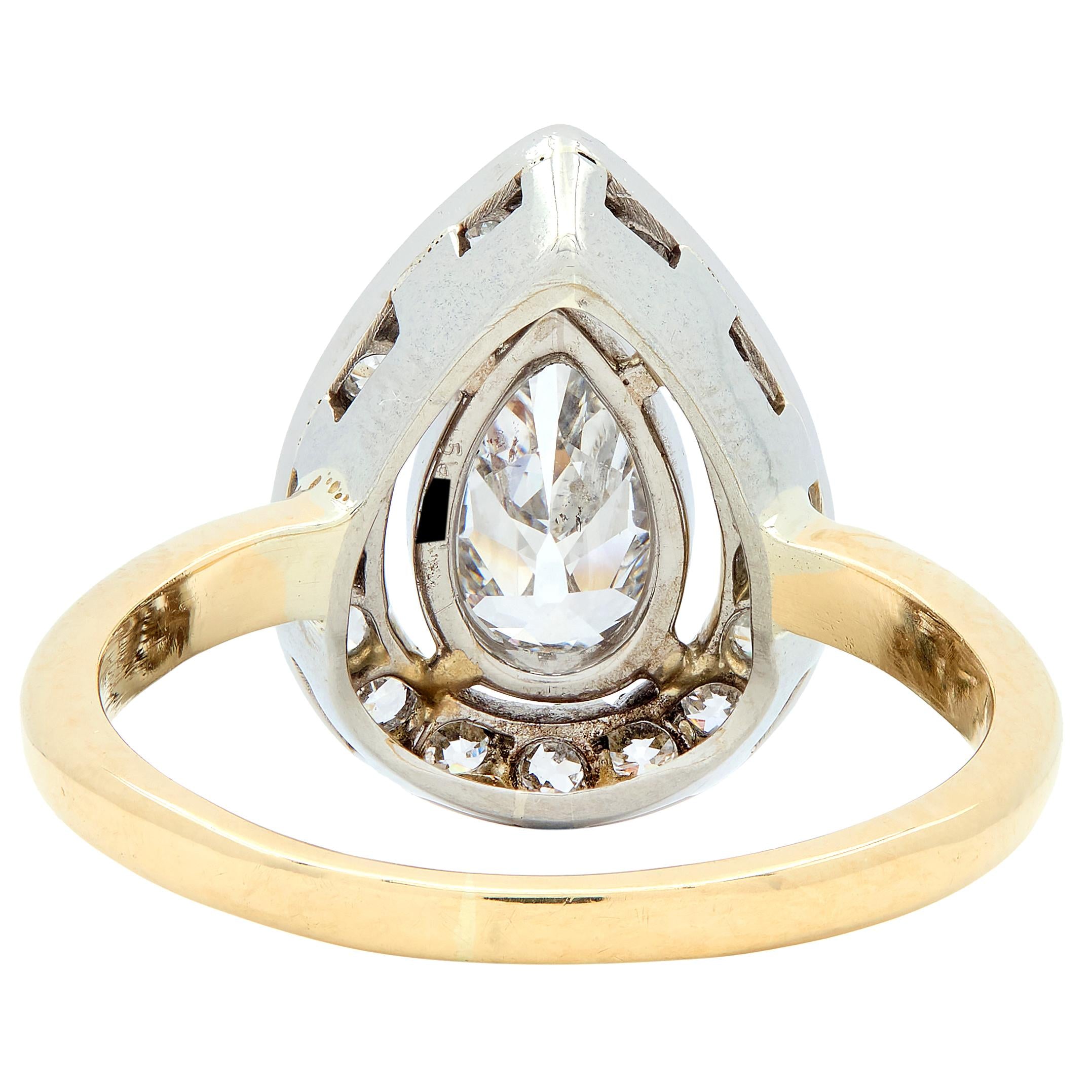 Edwardian 1.27 CTW Pear Cut Diamond Platinum 14K Gold Antique Floating Halo Ring