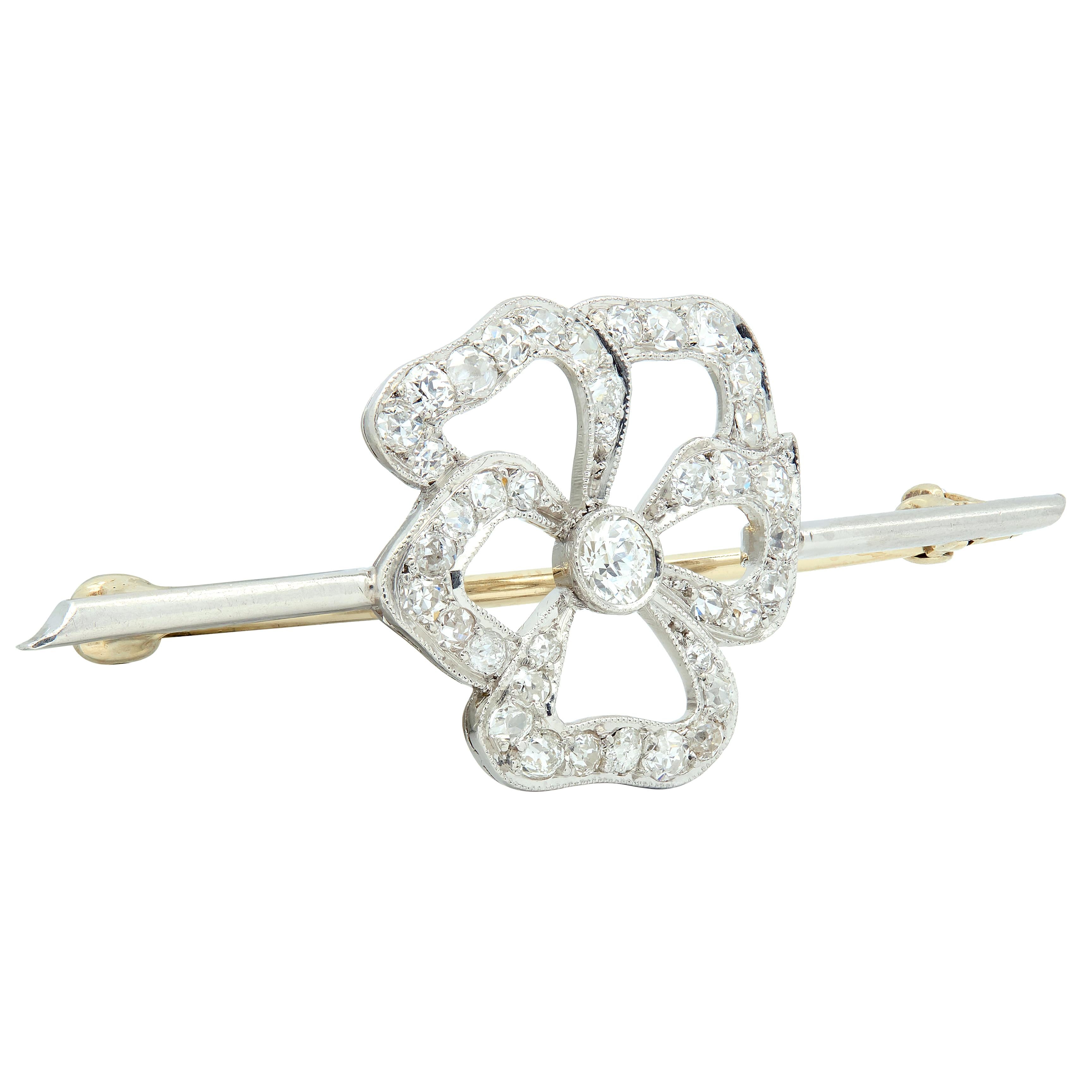 Art Deco Diamond Platinum Pansy Flower Vintage Bar Brooch