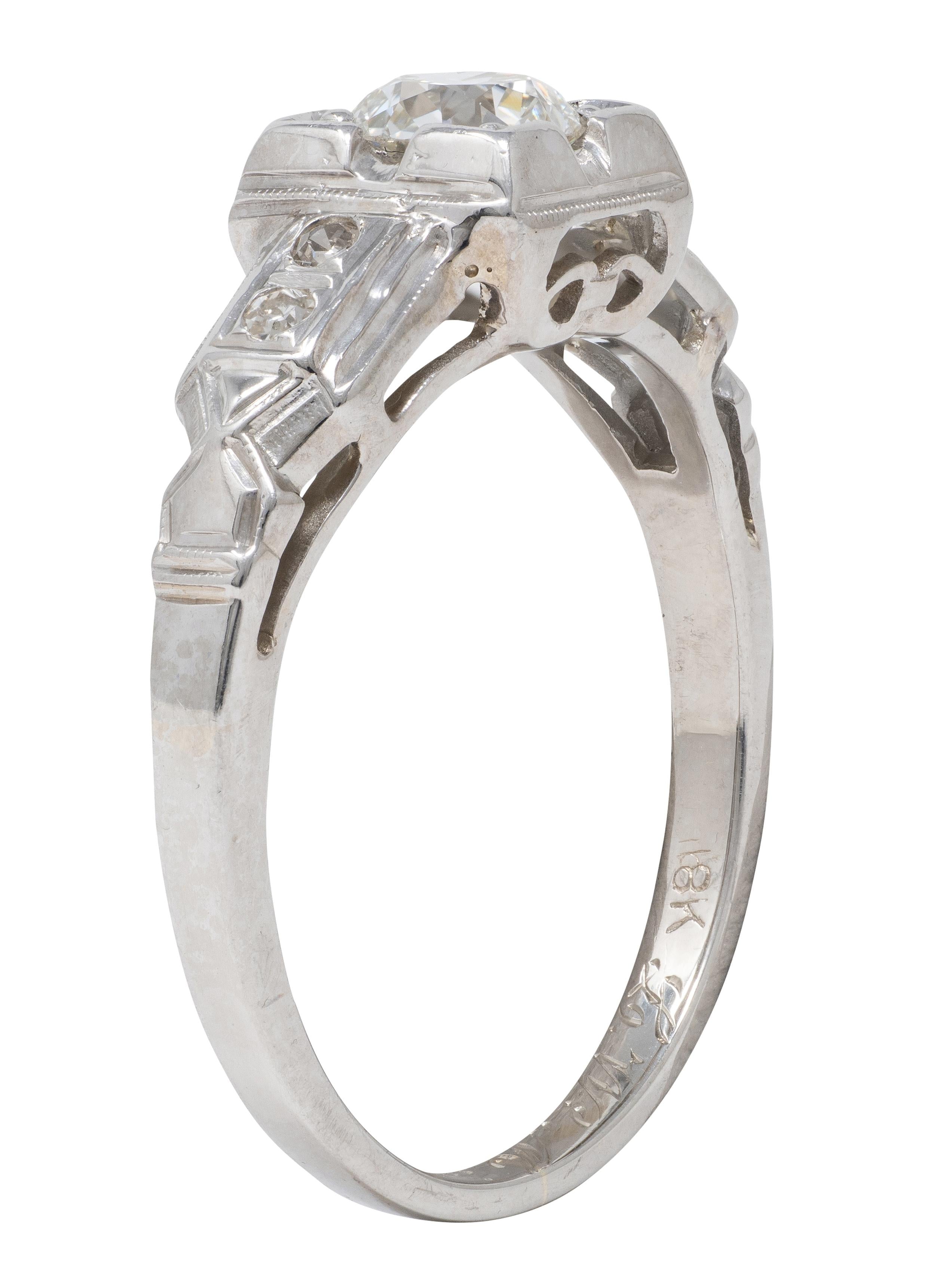 1933 Art Deco Old European Cut Diamond 18K White Gold Vintage Engagement Ring