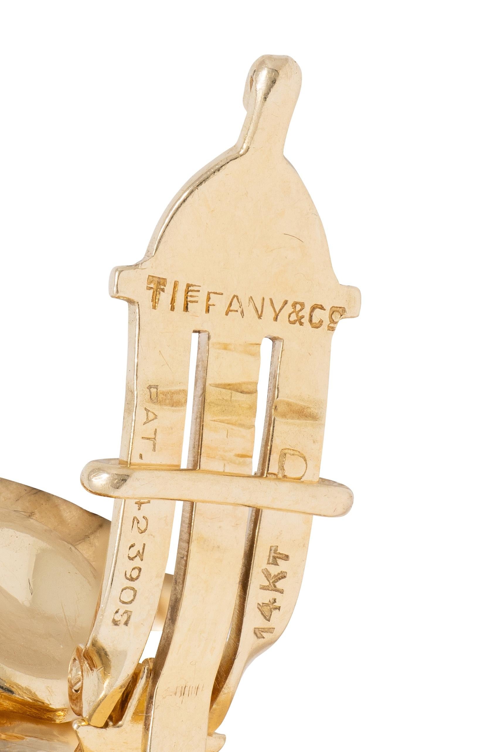 Tiffany & Co. 1960 14 Karat Yellow Gold Vintage Fluted Ear-Clip J-Hoop Earrings