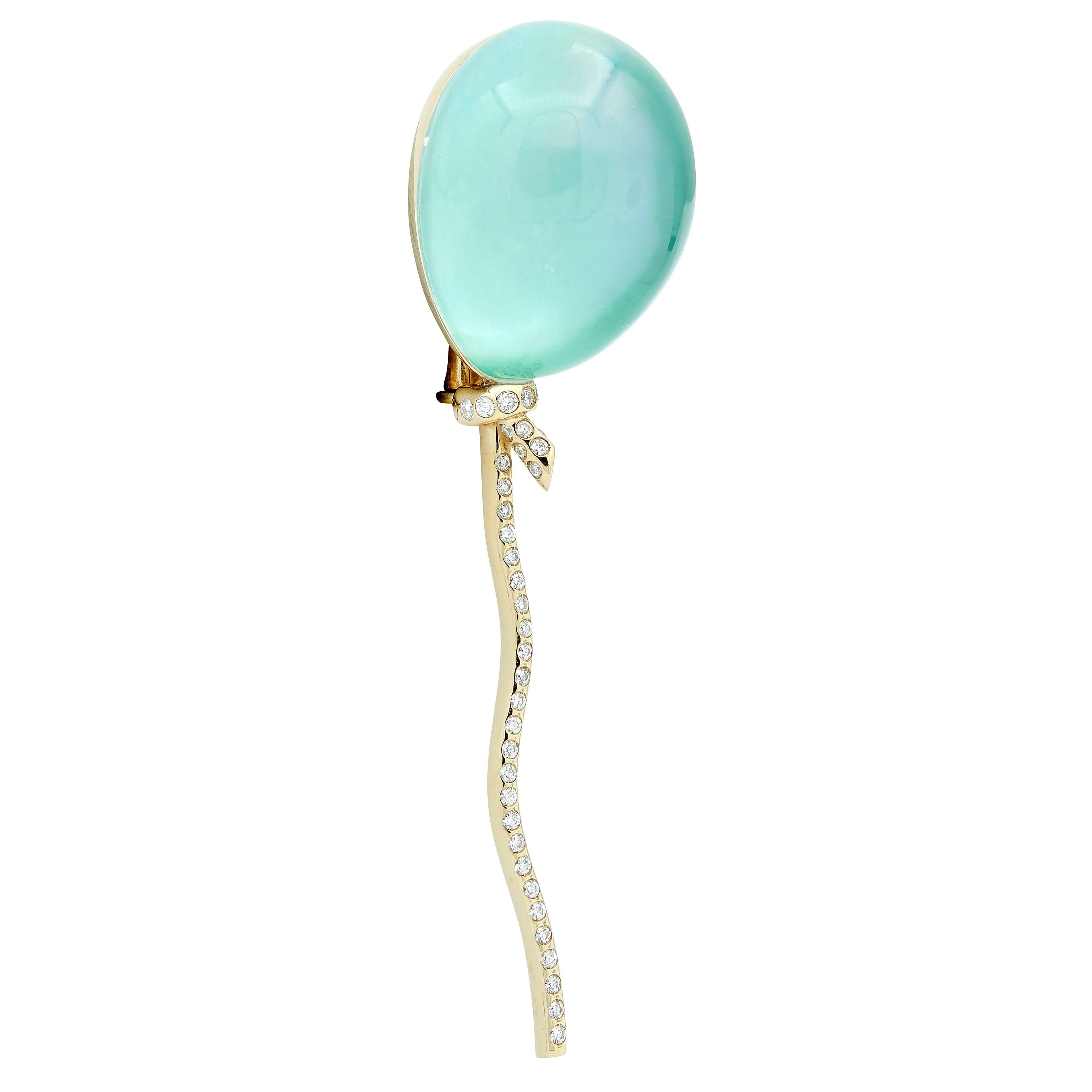 Vhernier Diamond Quartz Mother-of-Pearl 18K Gold Balloon Palloncino Brooch