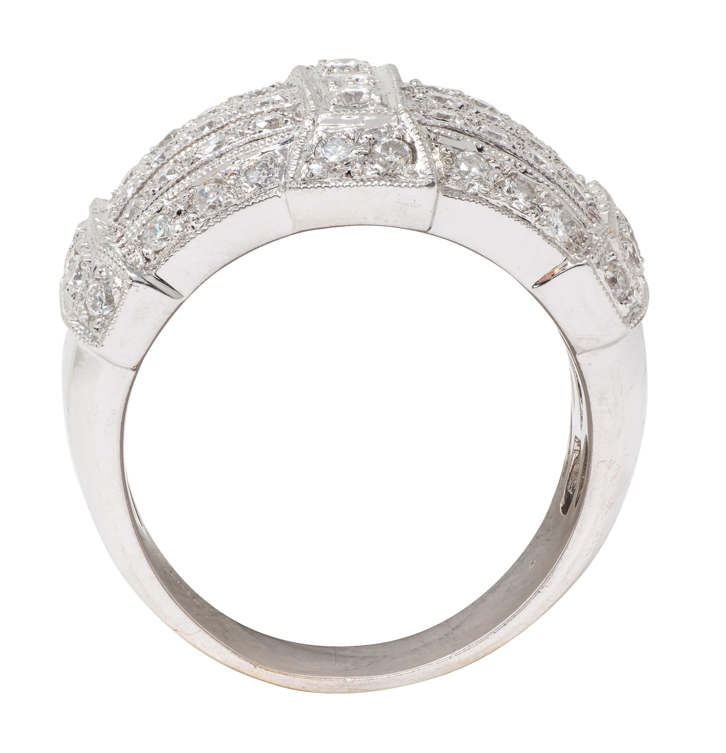 Contemporary 1.40 CTW Diamond 18 Karat White Gold Wide Strap Band Ring