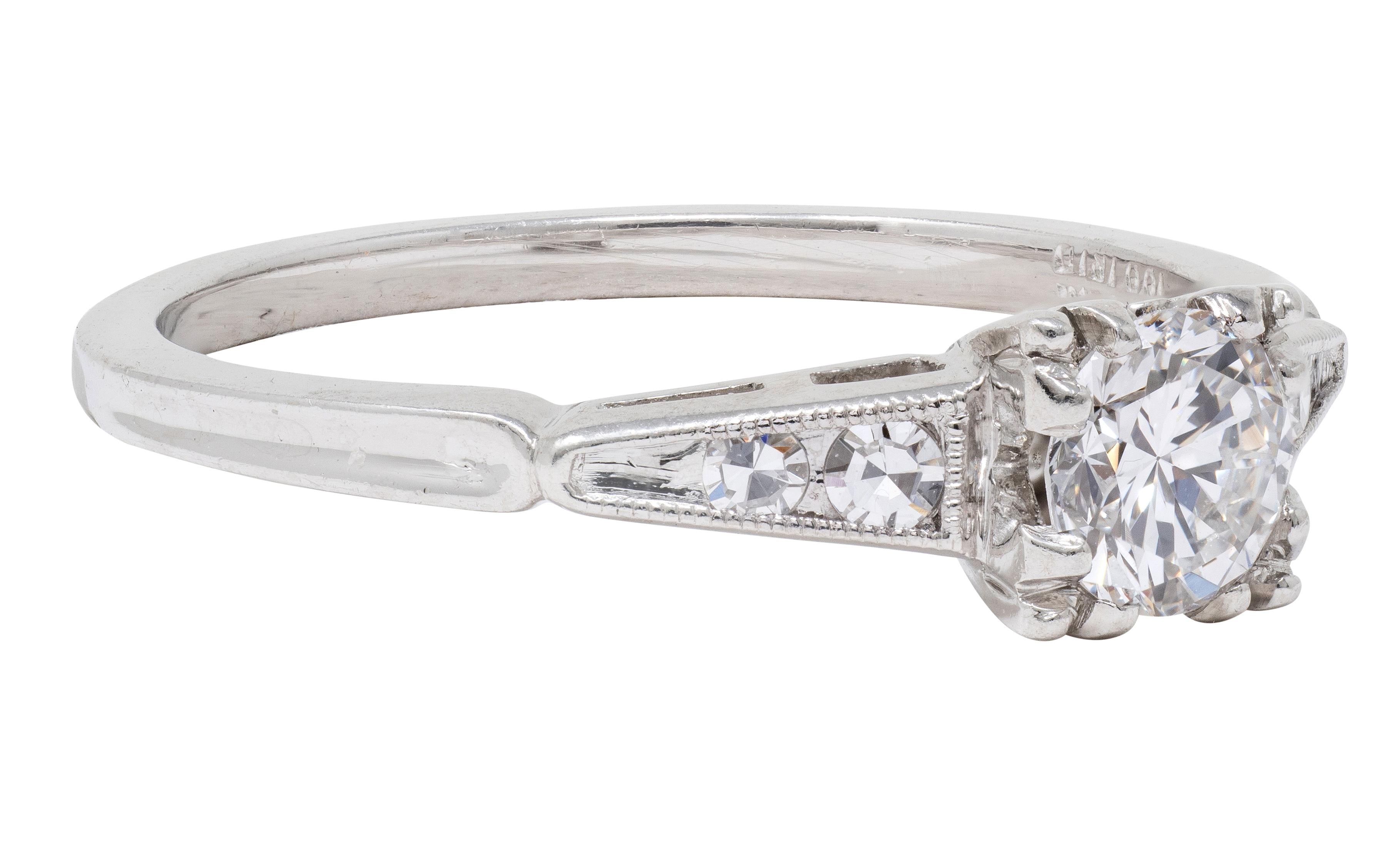 Mid-Century Old European Cut Diamond Platinum Vintage Engagement Ring