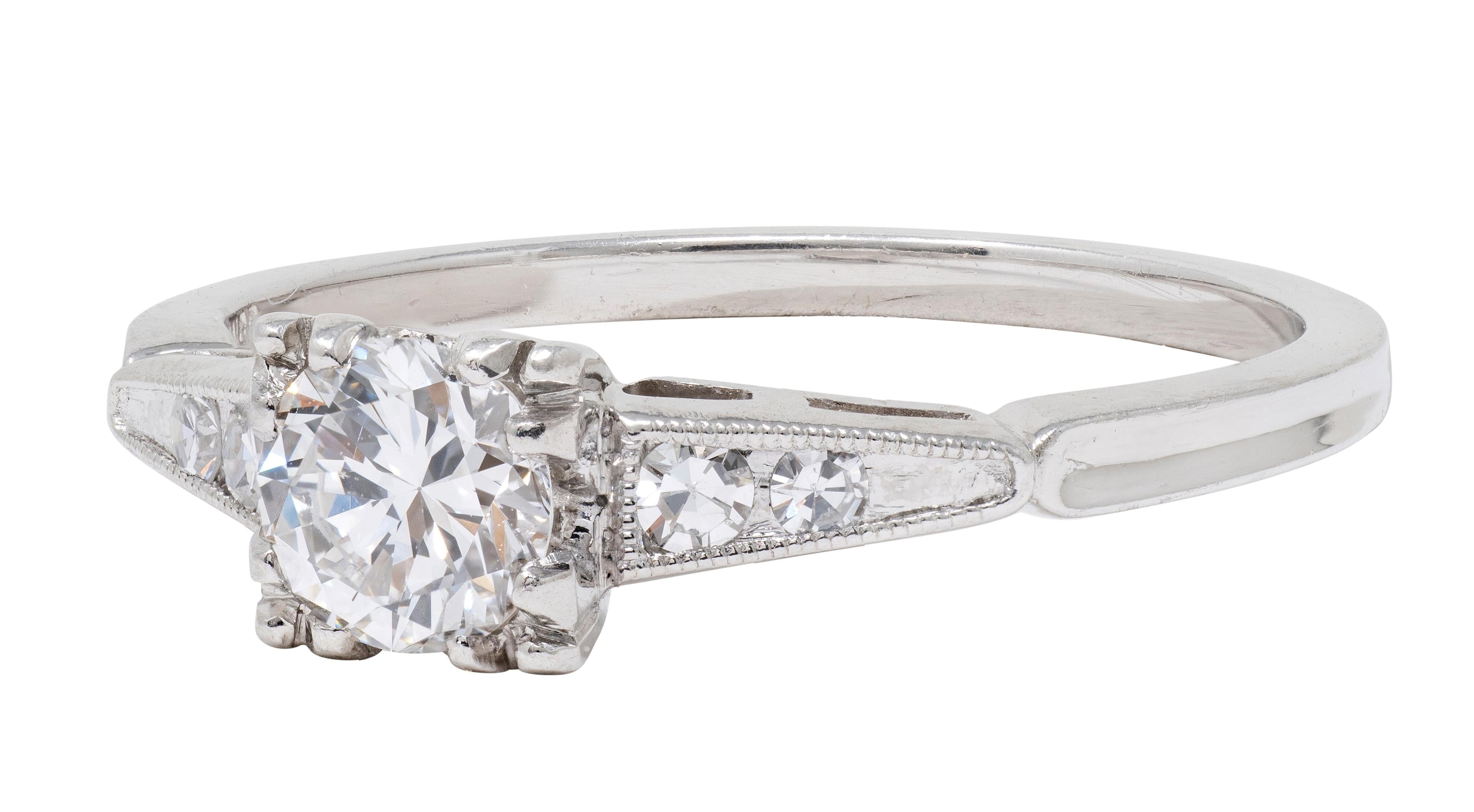 Mid-Century Old European Cut Diamond Platinum Vintage Engagement Ring