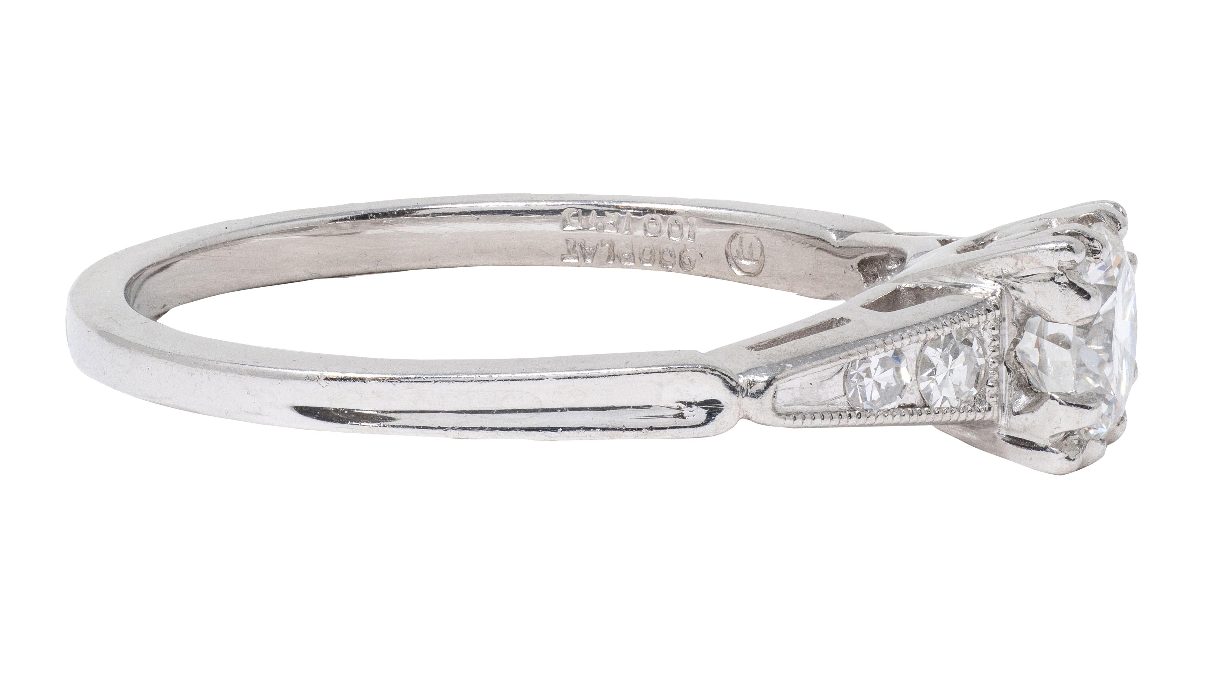 Mid-Century Old European Cut Diamond Platinum Vintage Engagement Ring