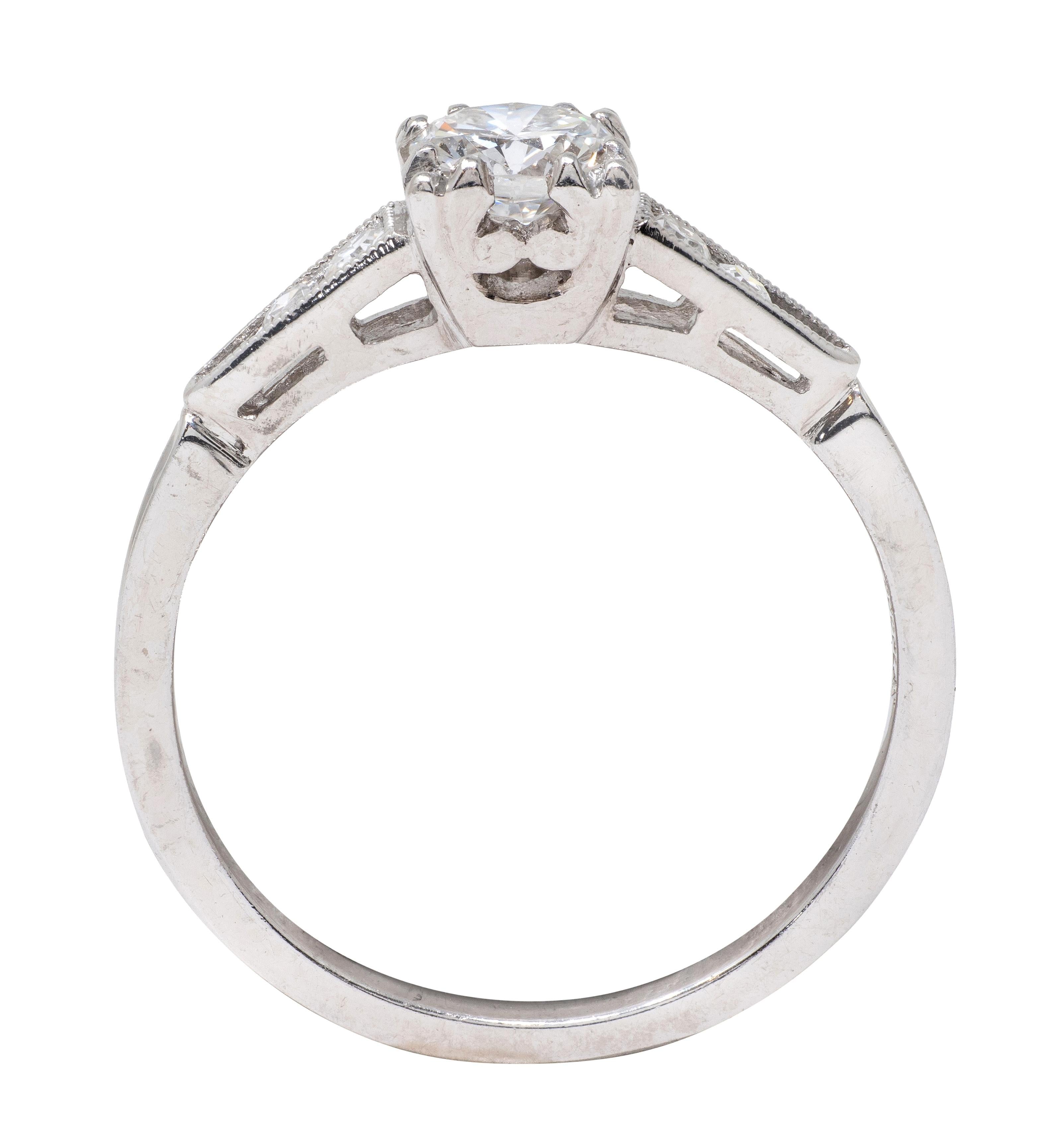 Mid-Century Old European Cut Diamond Platinum Vintage Engagement Ring