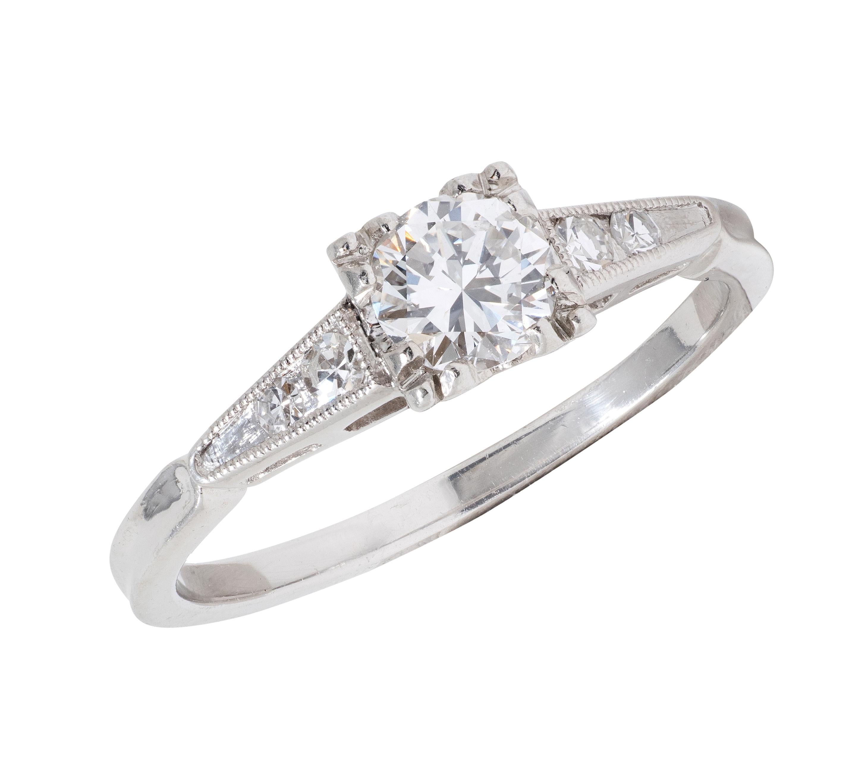 Mid-Century Old European Cut Diamond Platinum Vintage Engagement Ring