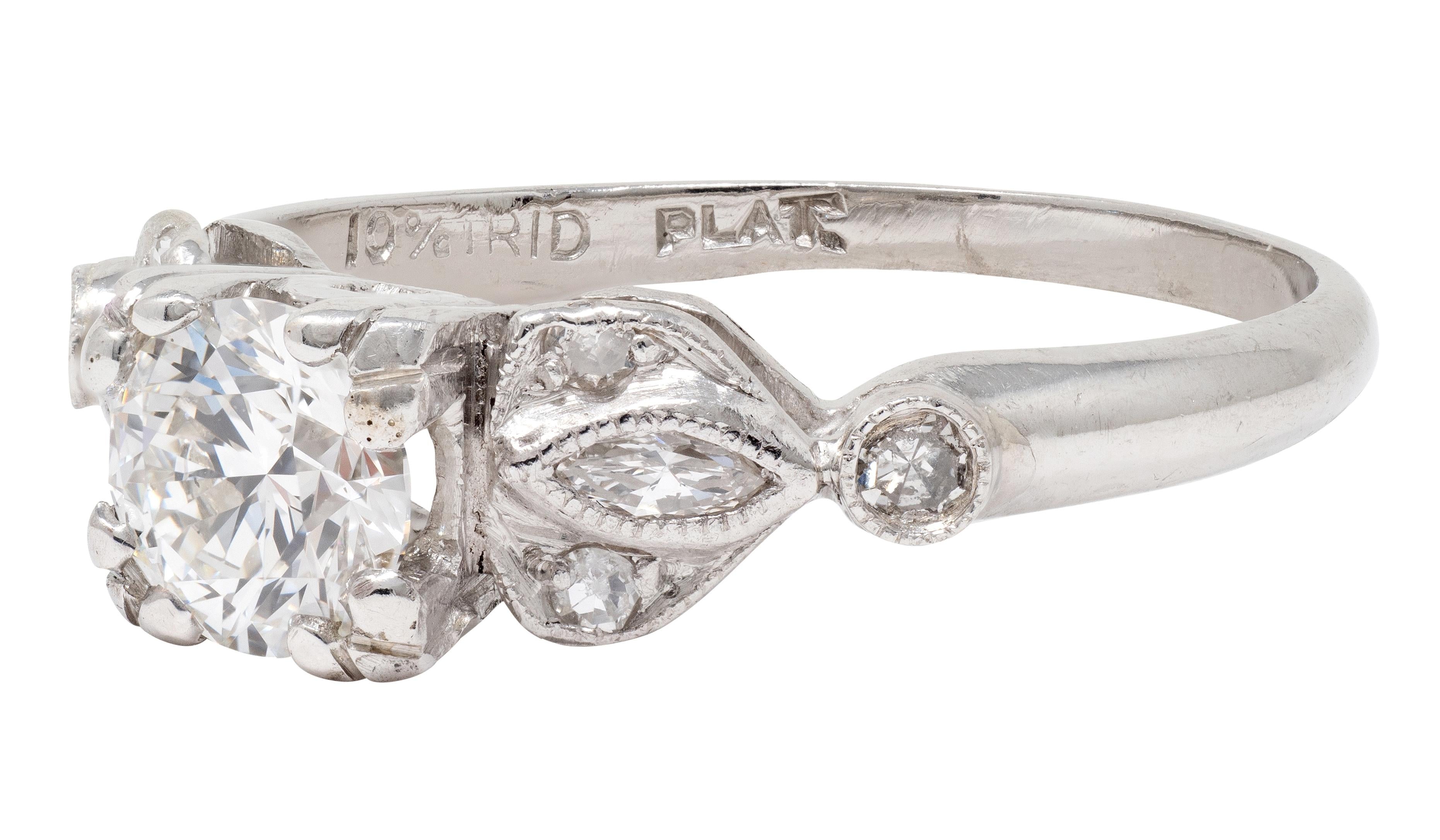 Late Art Deco Transitional Cut Diamond Platinum Vintage Lotus Engagement Ring