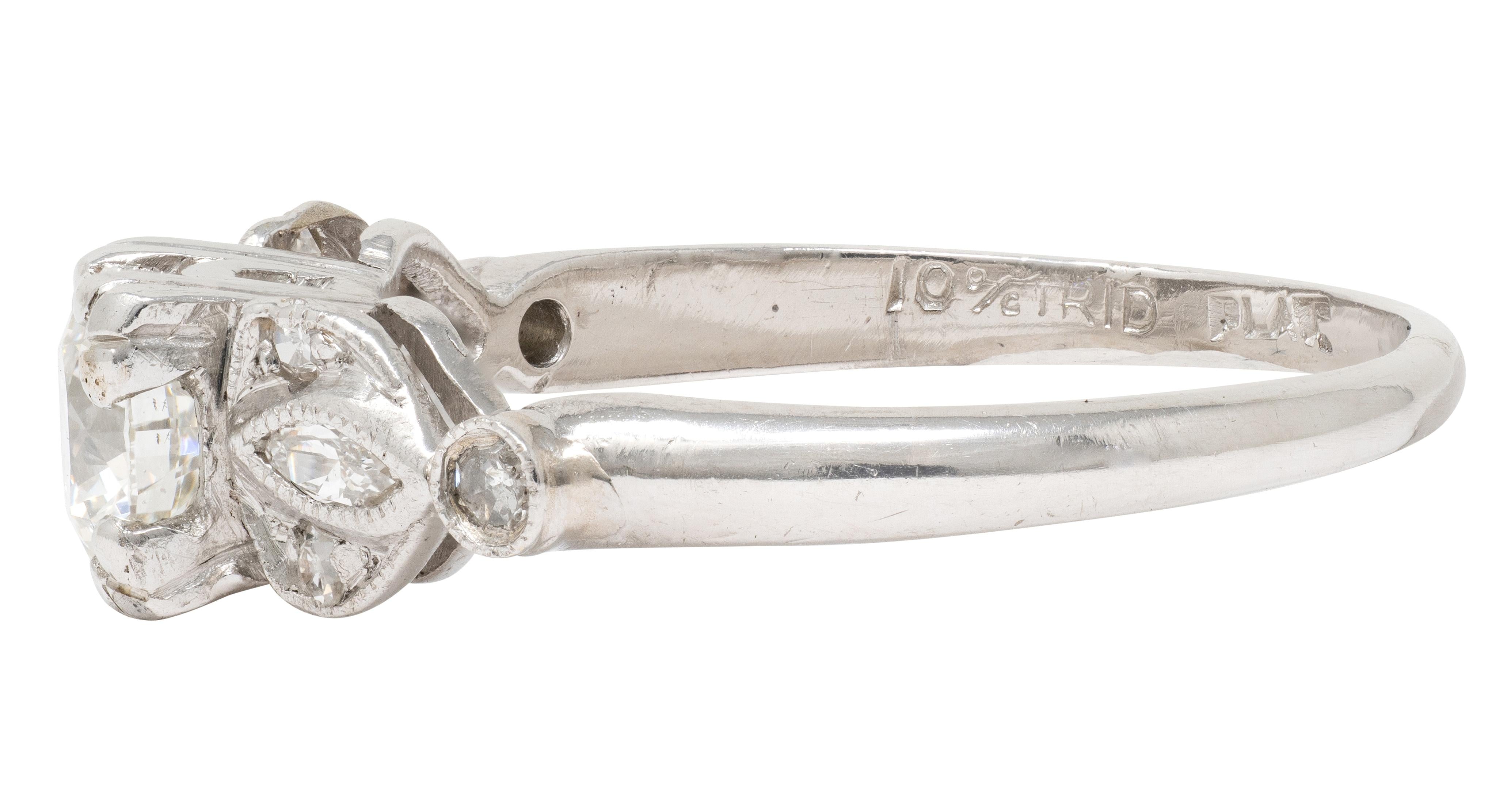 Late Art Deco Transitional Cut Diamond Platinum Vintage Lotus Engagement Ring