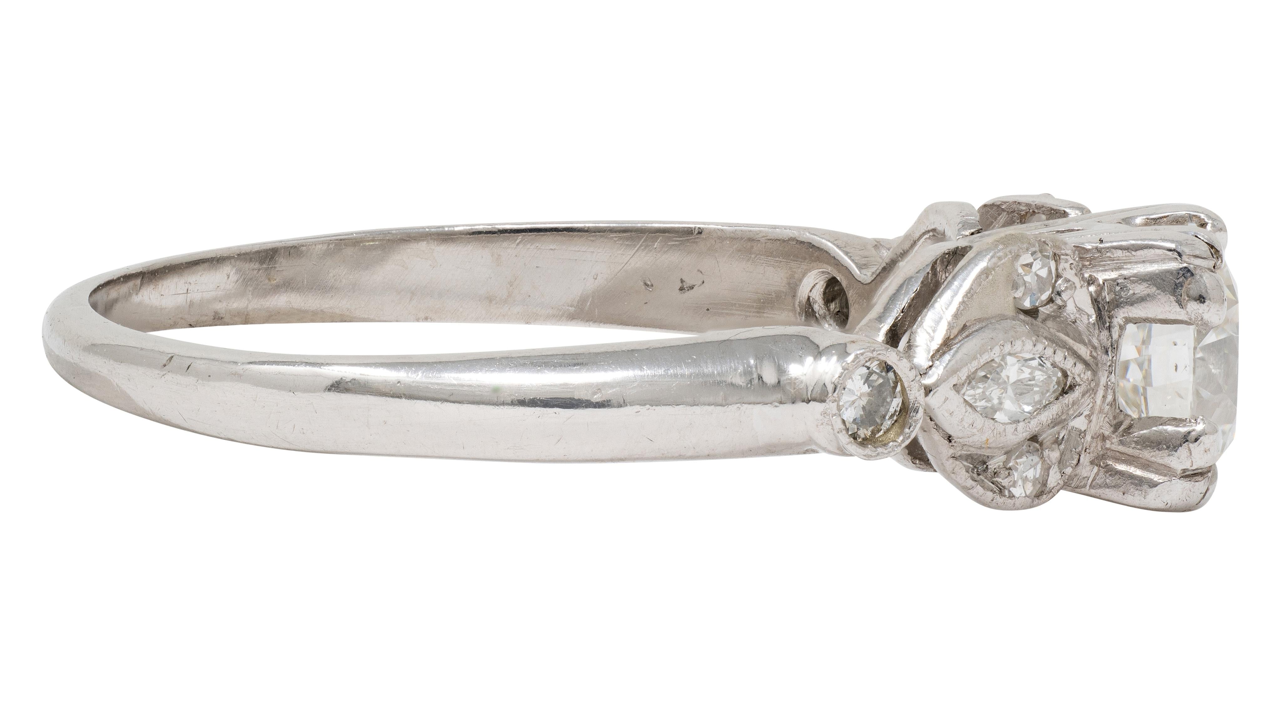 Late Art Deco Transitional Cut Diamond Platinum Vintage Lotus Engagement Ring