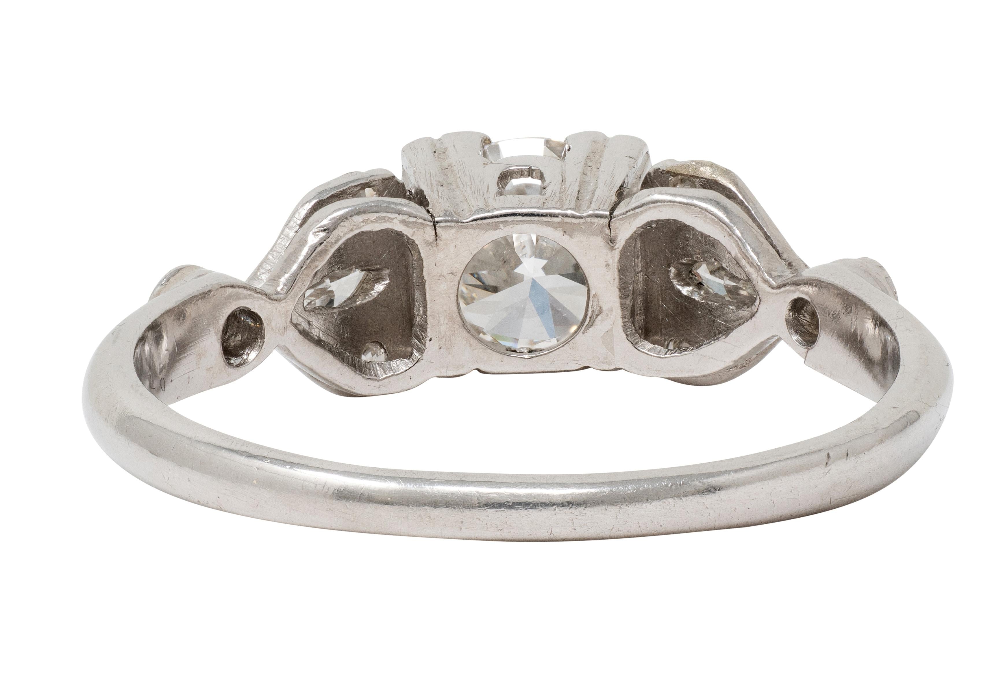 Late Art Deco Transitional Cut Diamond Platinum Vintage Lotus Engagement Ring