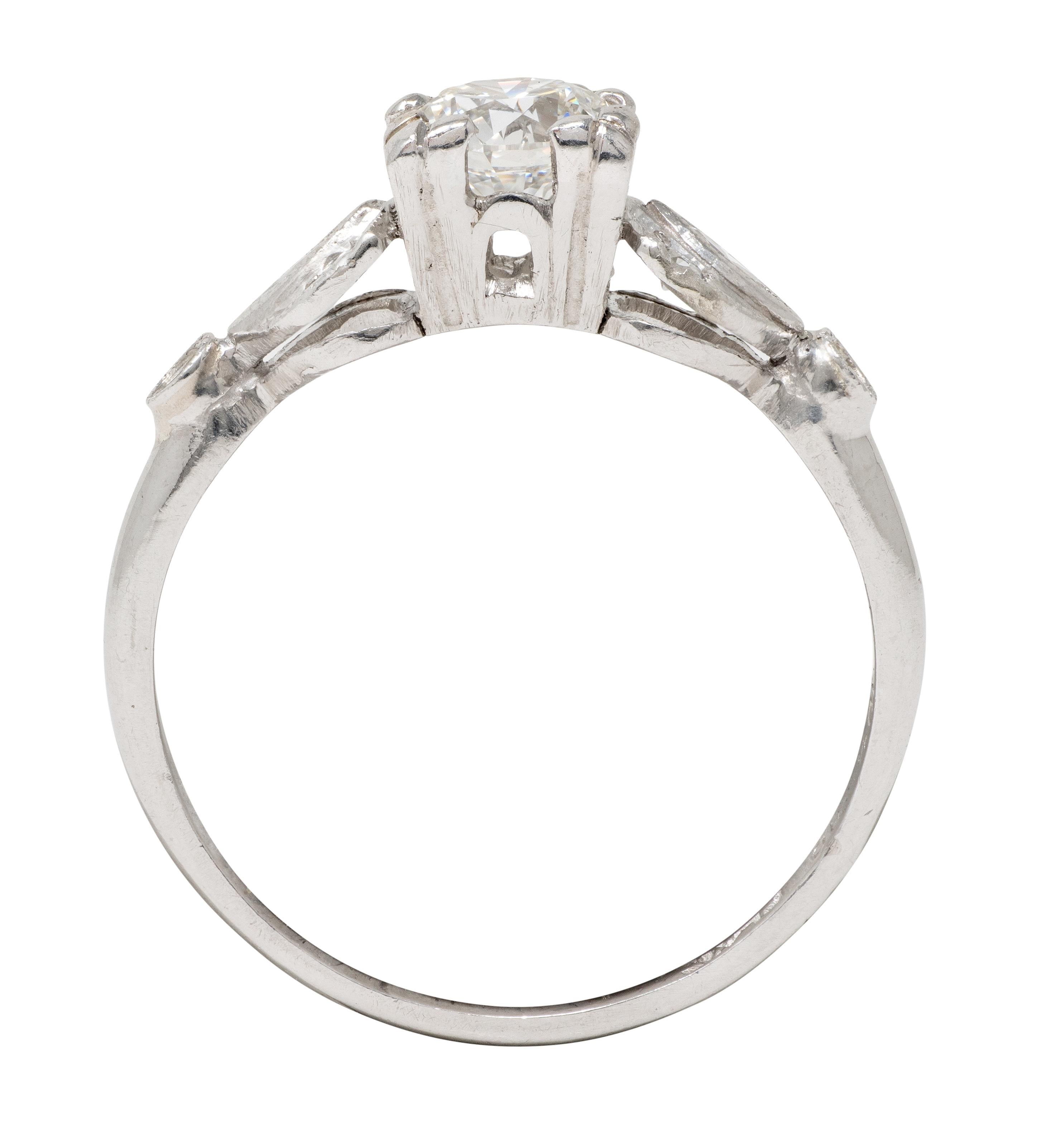 Late Art Deco Transitional Cut Diamond Platinum Vintage Lotus Engagement Ring