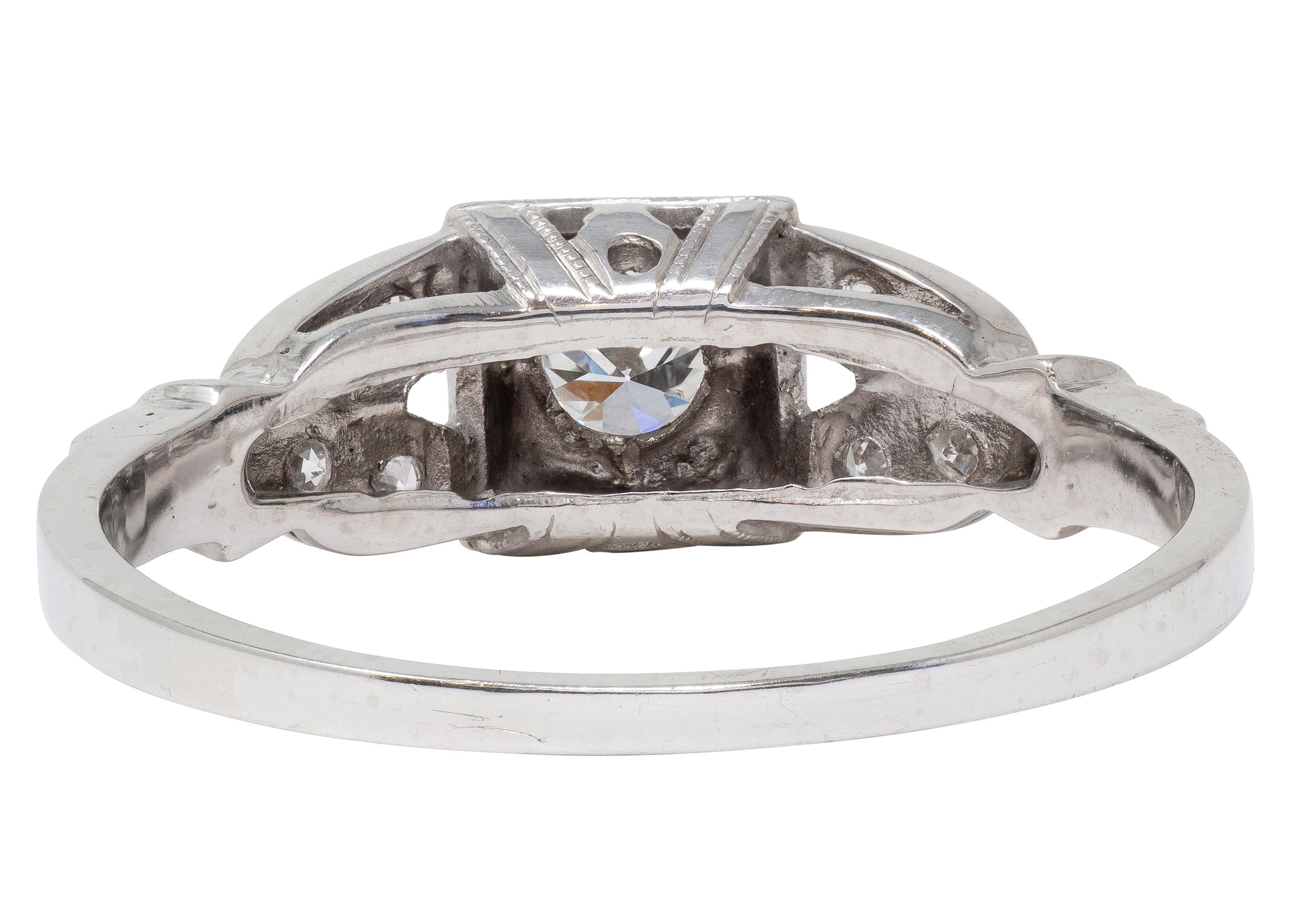 Art Deco Old European Cut Diamond Platinum Geometric Vintage Engagement Ring