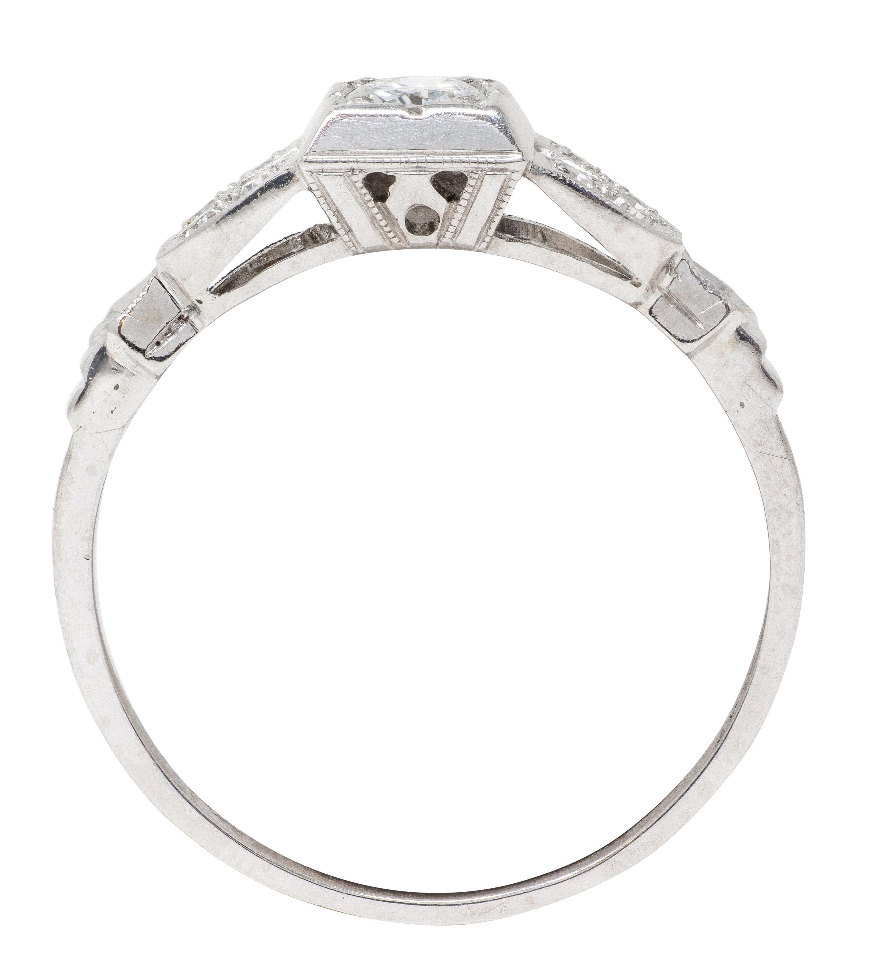 Art Deco Old European Cut Diamond Platinum Geometric Vintage Engagement Ring