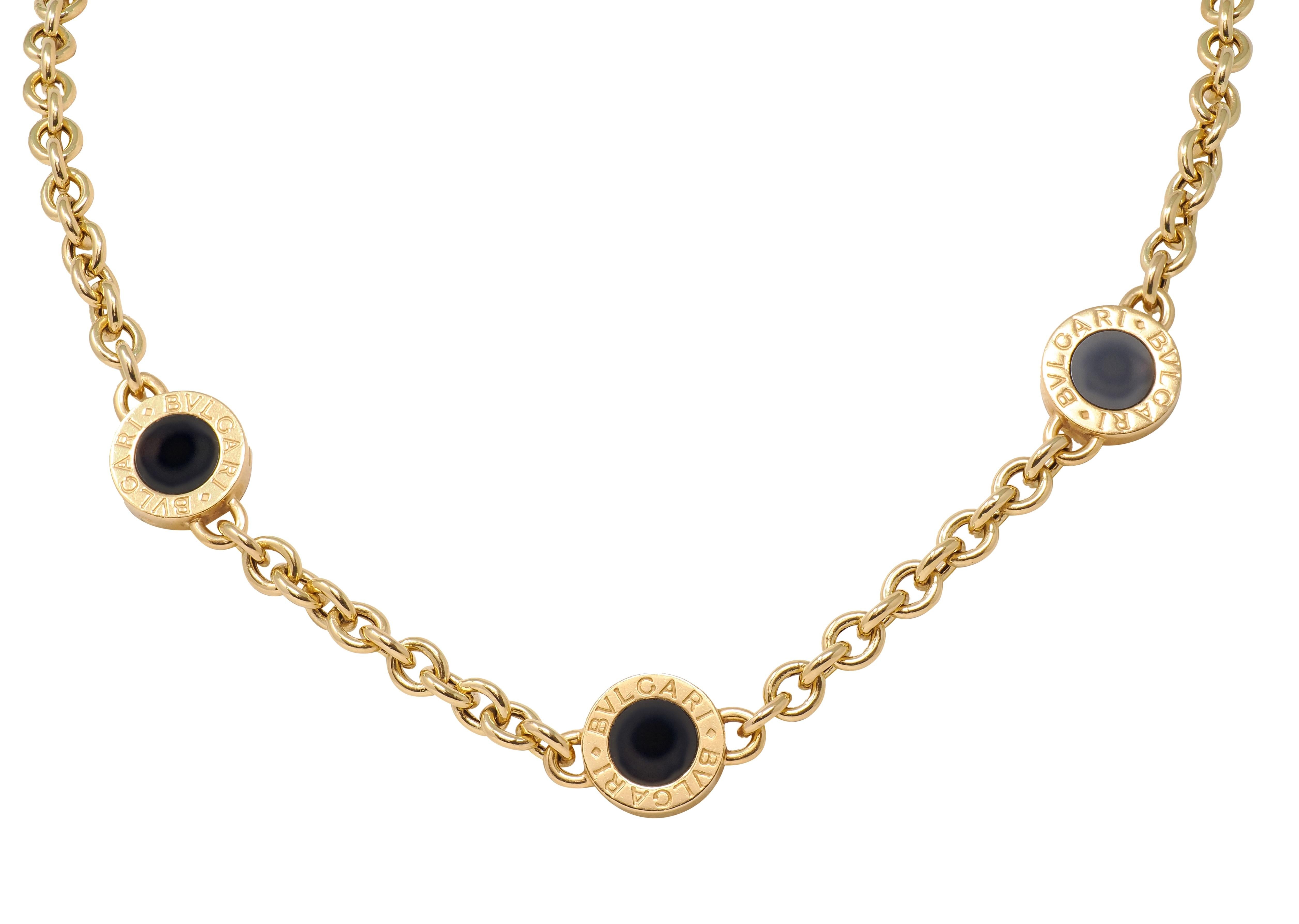Bulgari 2000's Onyx 18 Karat Yellow Gold Station Necklace