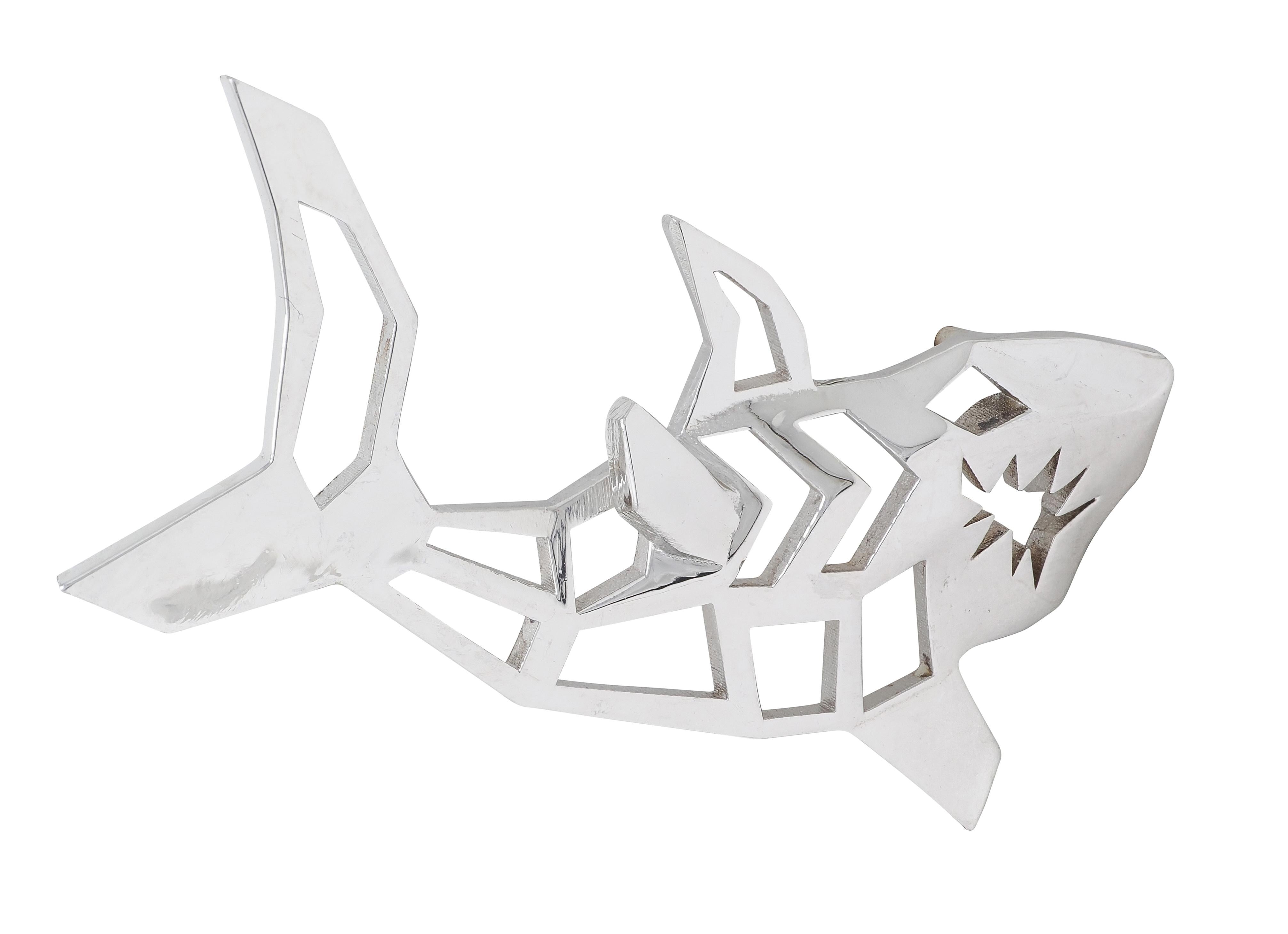 BRASH Platinum Faceted Geometric GEO Shark Unisex Brooch Pin