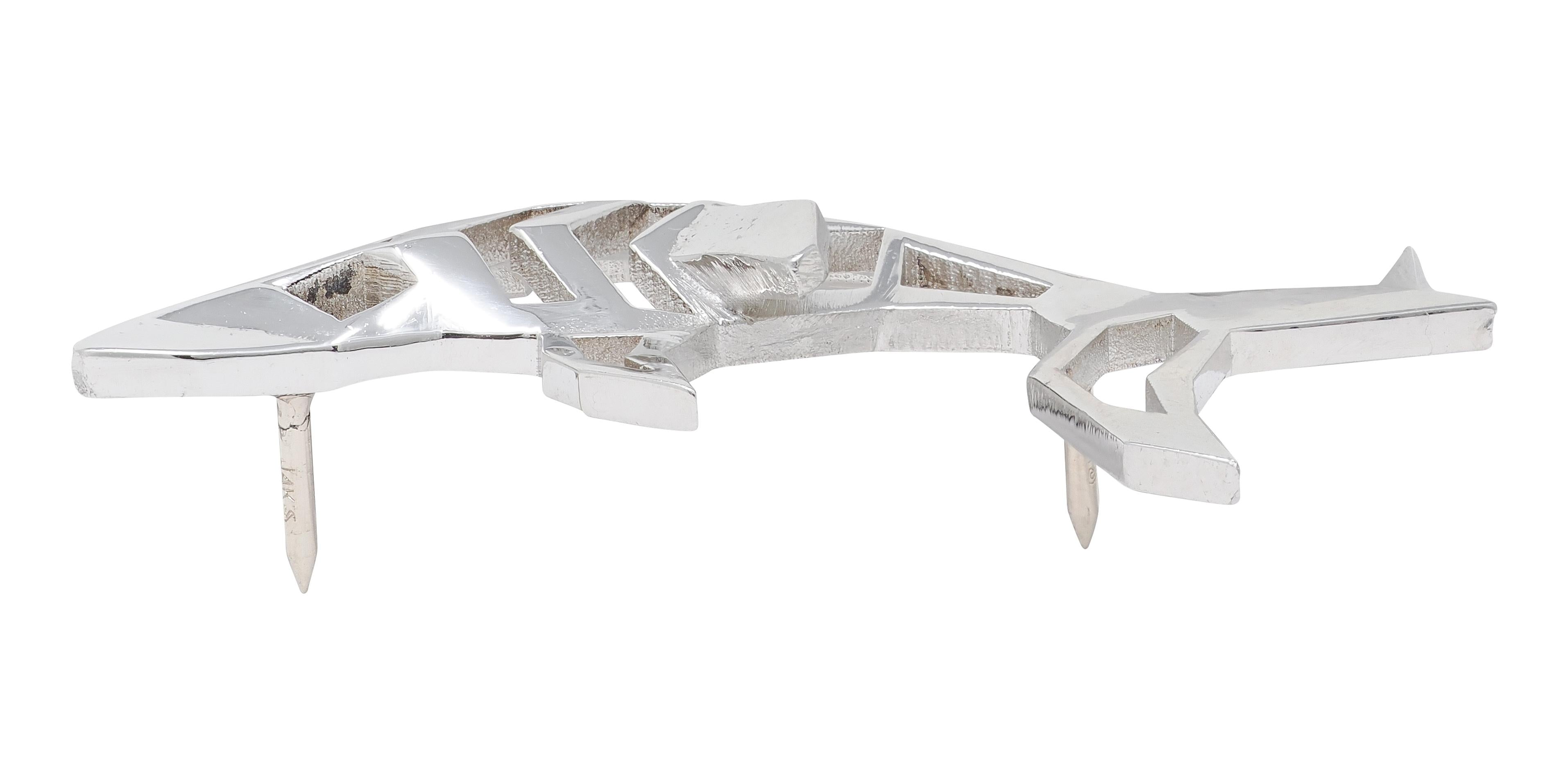 BRASH Platinum Faceted Geometric GEO Shark Unisex Brooch Pin