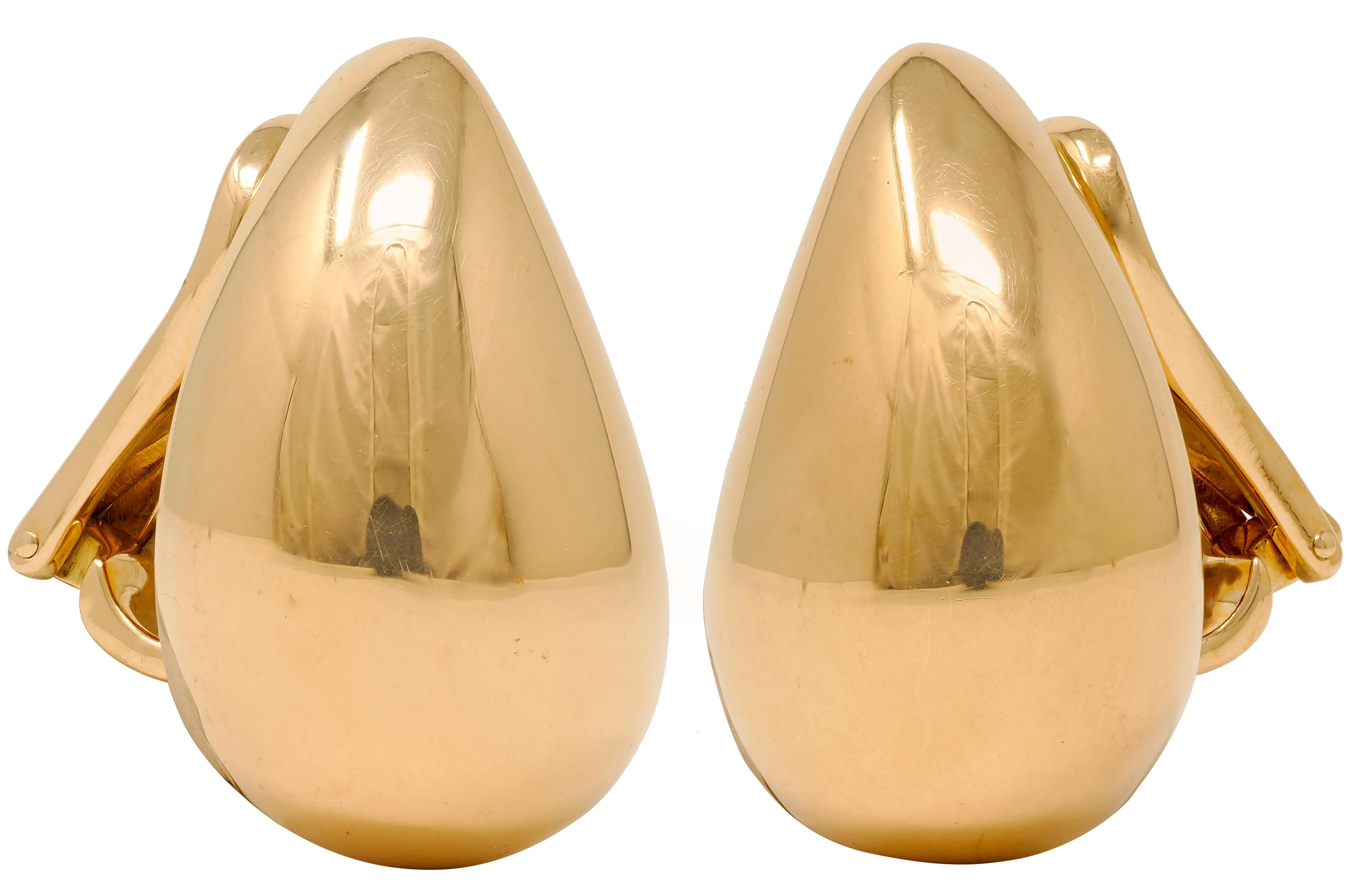 Vhernier 2000's 18 Karat Yellow Gold Tear-Drop Ear-Clip Earrings