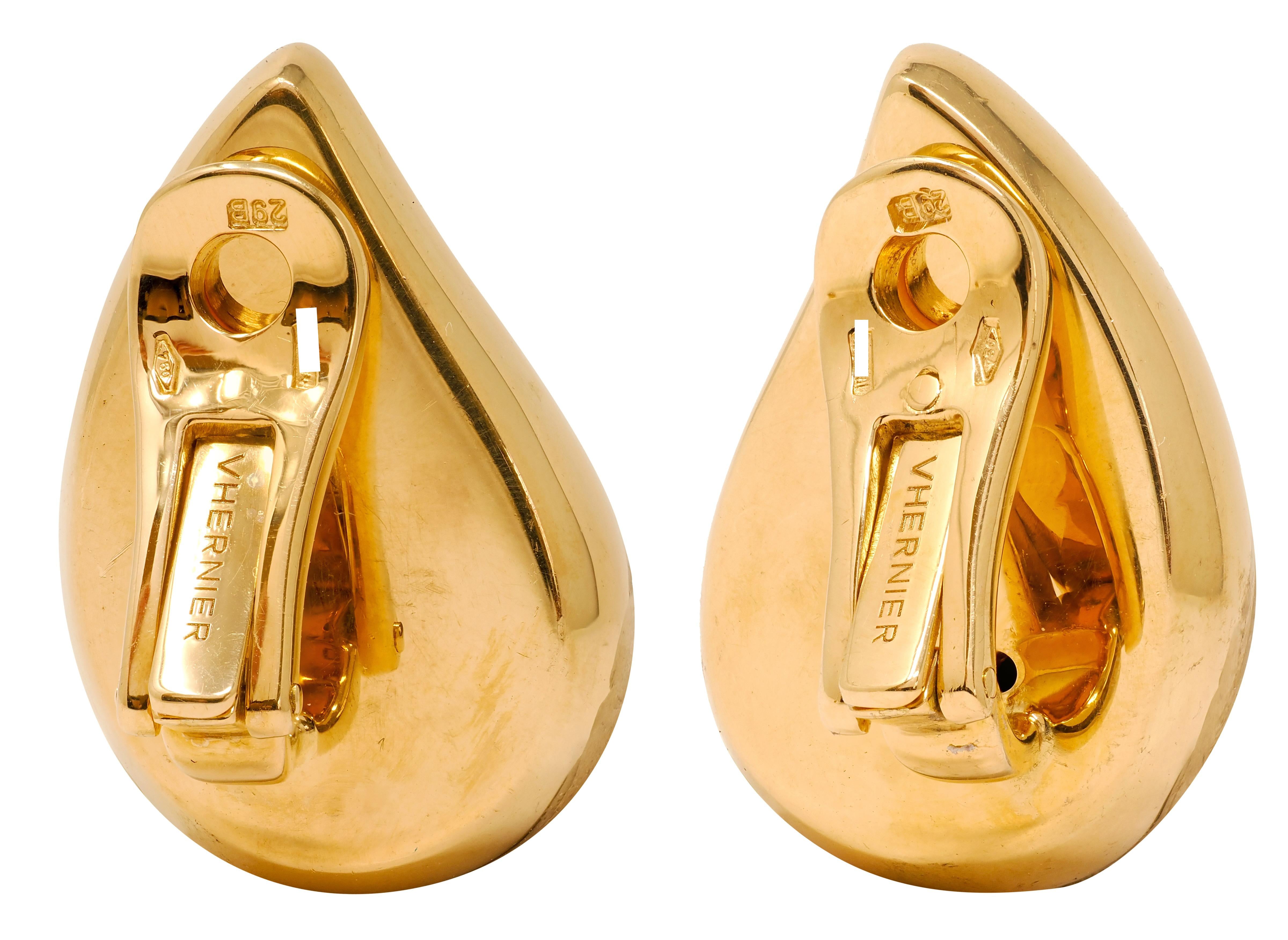 Vhernier 2000's 18 Karat Yellow Gold Tear-Drop Ear-Clip Earrings