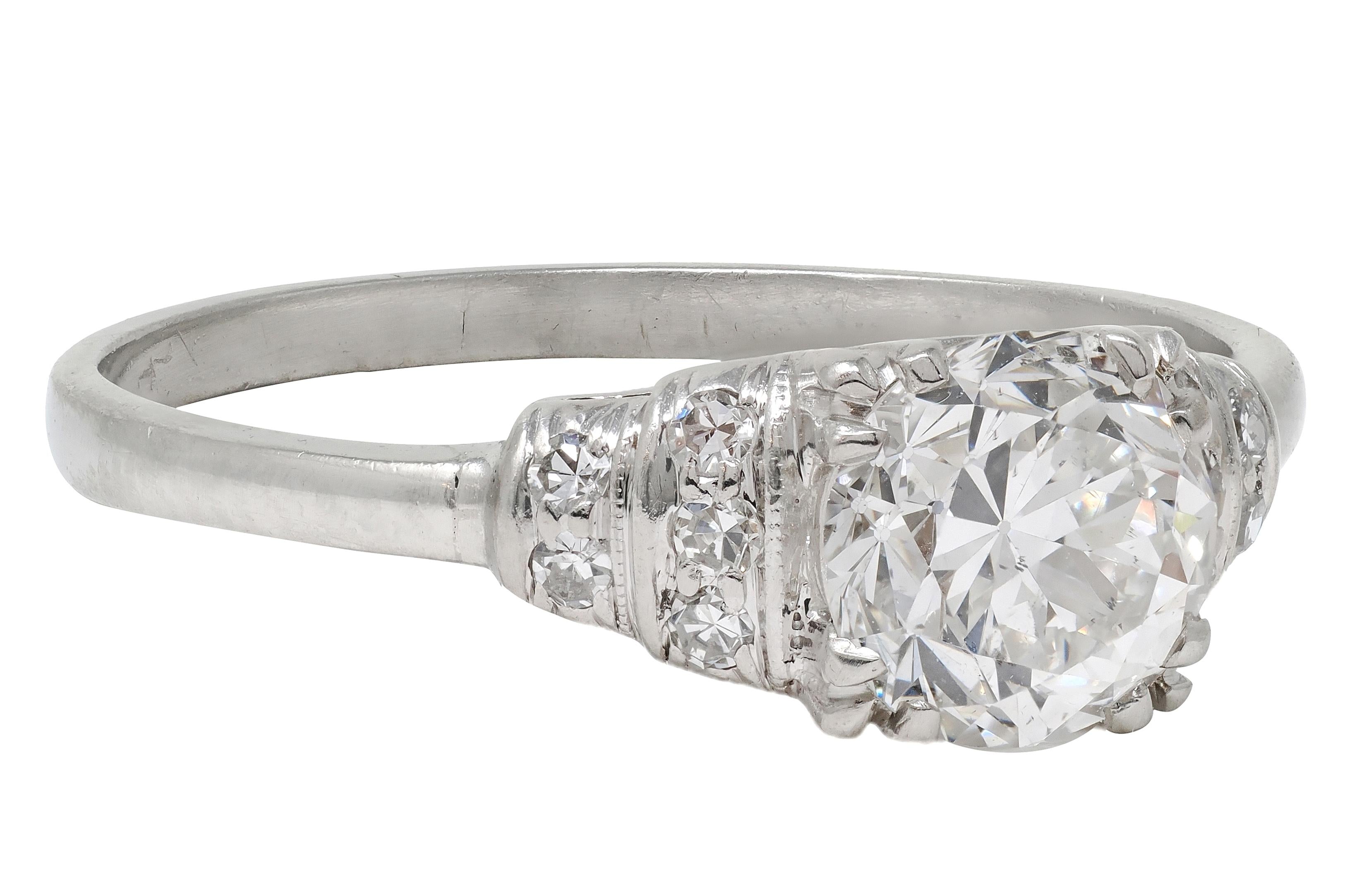Mid-Century 1.16 CTW Old European Diamond Platinum Vintage Engagement Ring GIA
